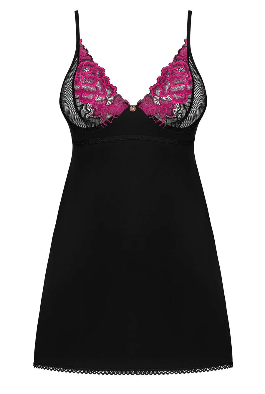 Pink & Black Fishnet Lace Chemise Set