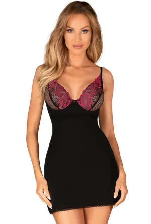 Pink & Black Fishnet Lace Chemise Set