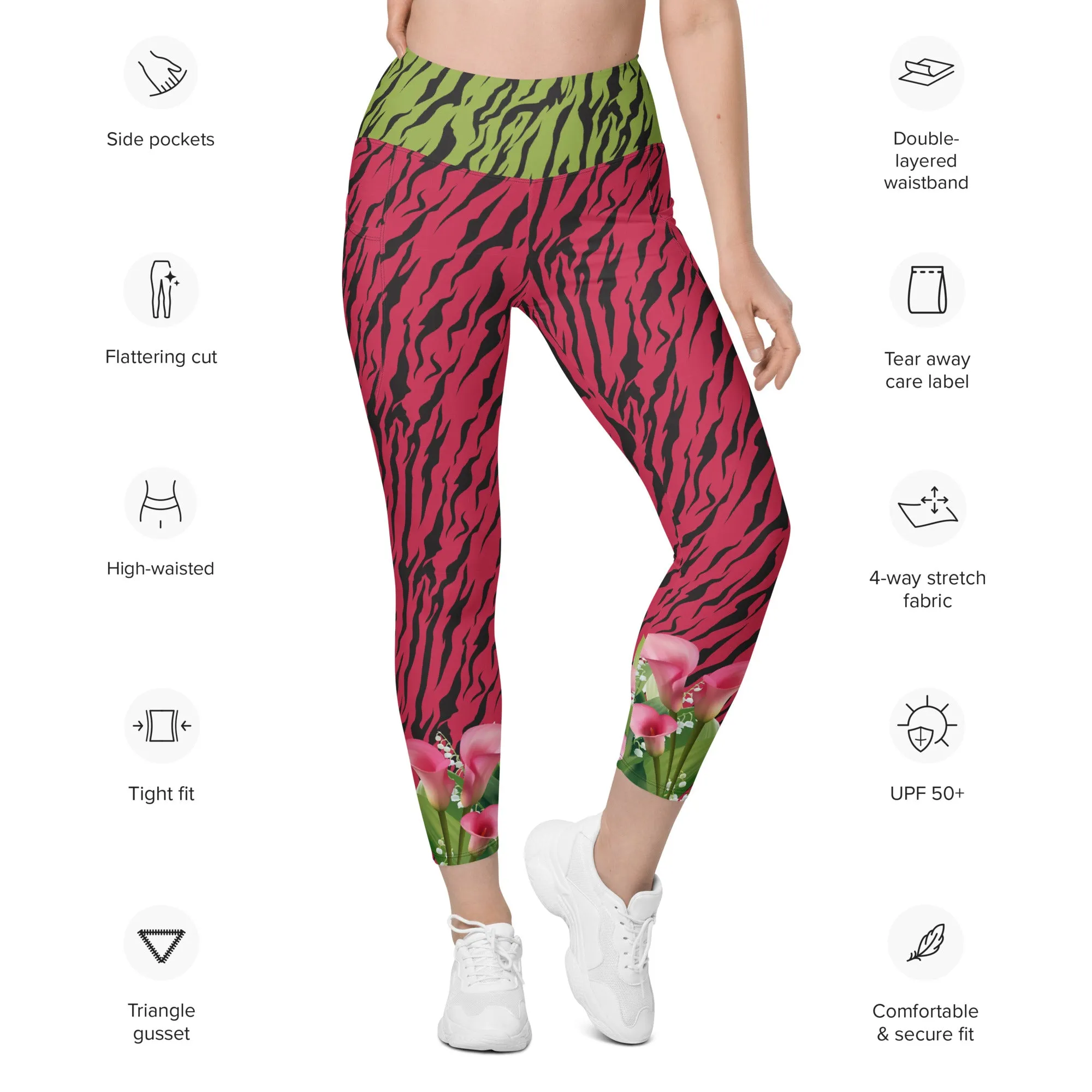 Pink and Green Zebra with Cala Liles Leggings with pockets