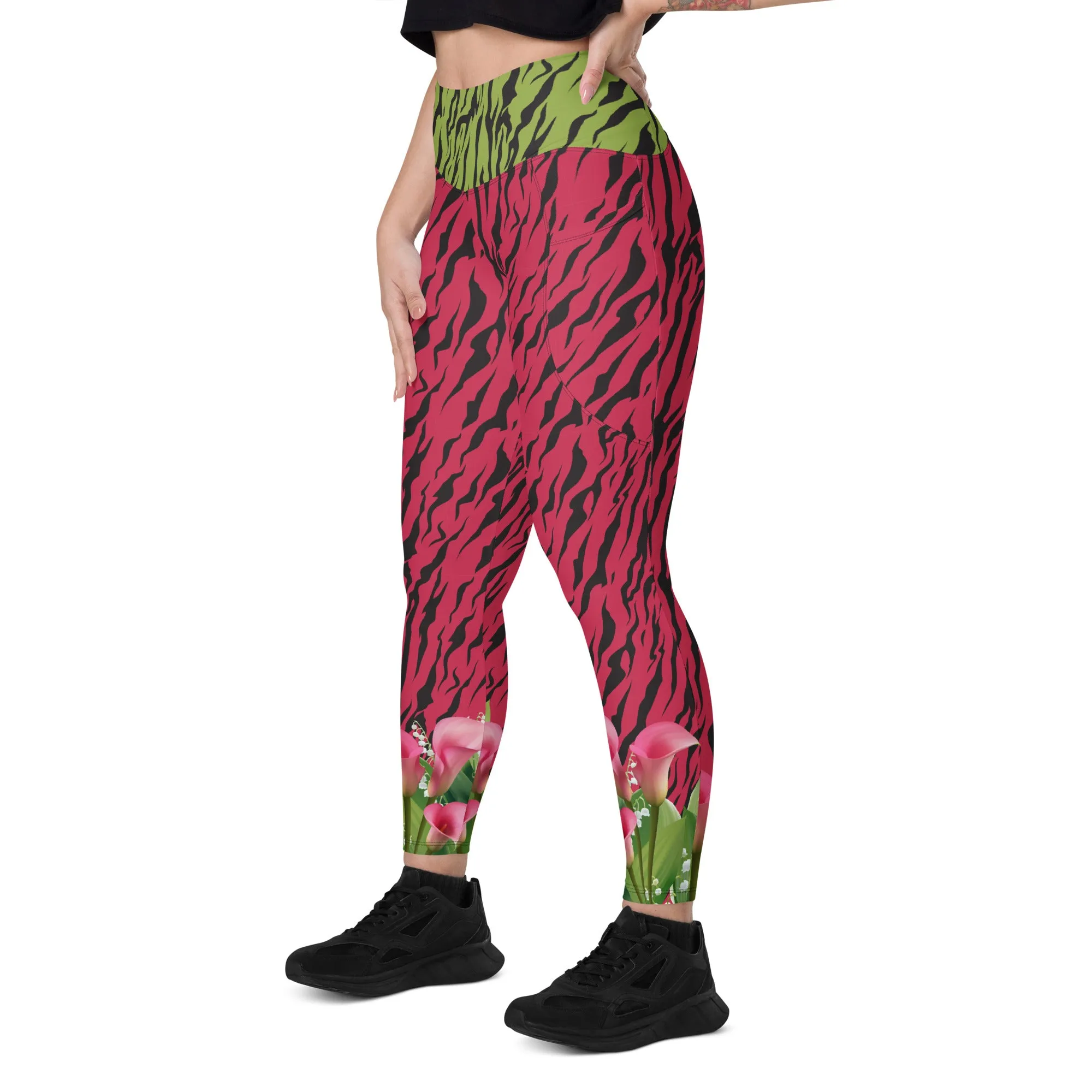 Pink and Green Zebra with Cala Liles Leggings with pockets