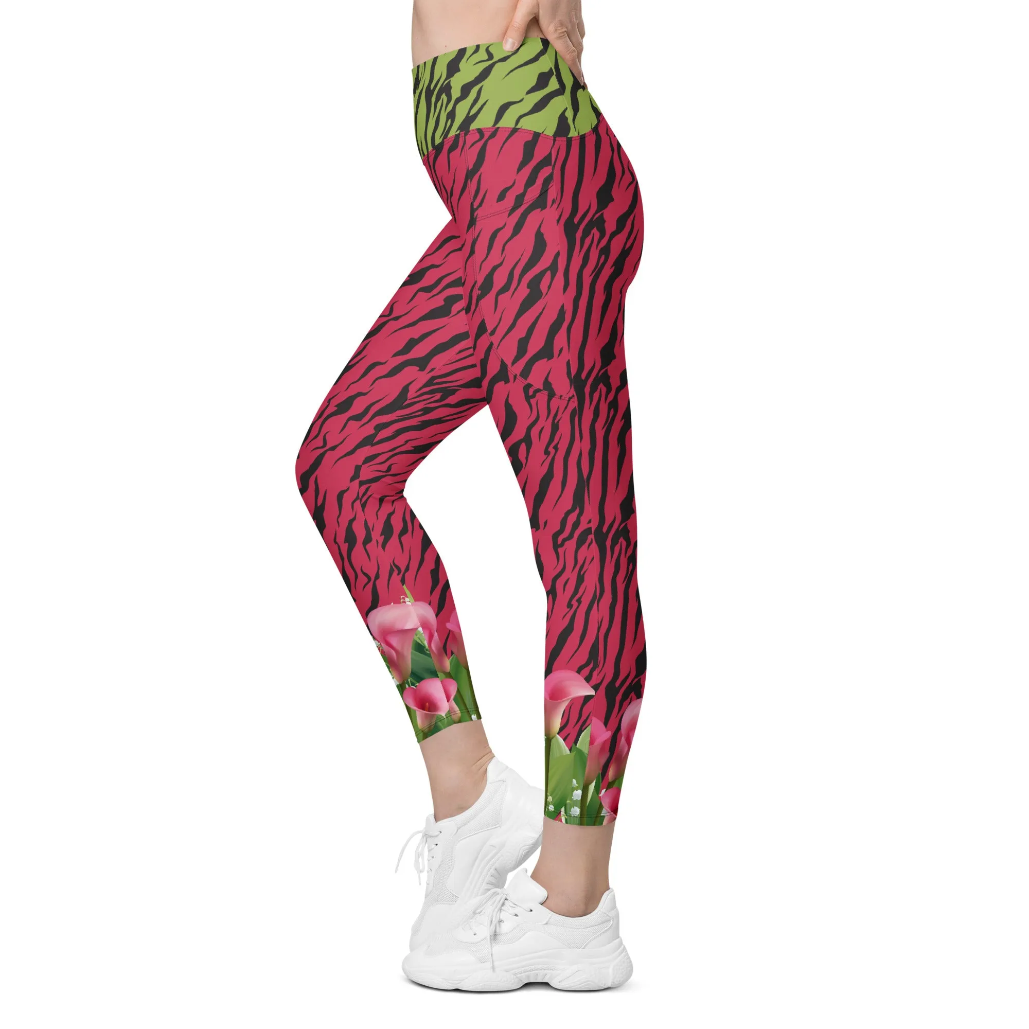 Pink and Green Zebra with Cala Liles Leggings with pockets