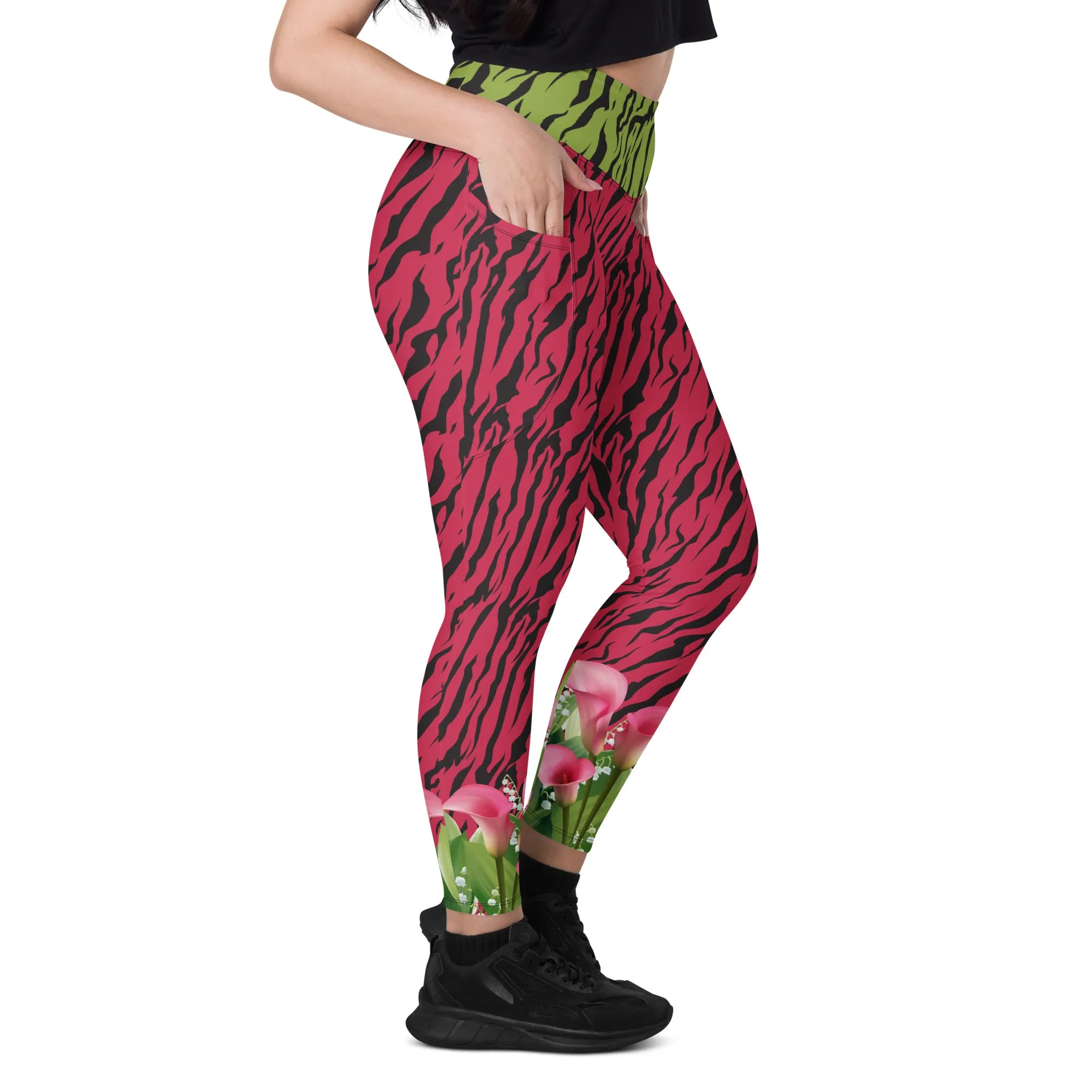Pink and Green Zebra with Cala Liles Leggings with pockets