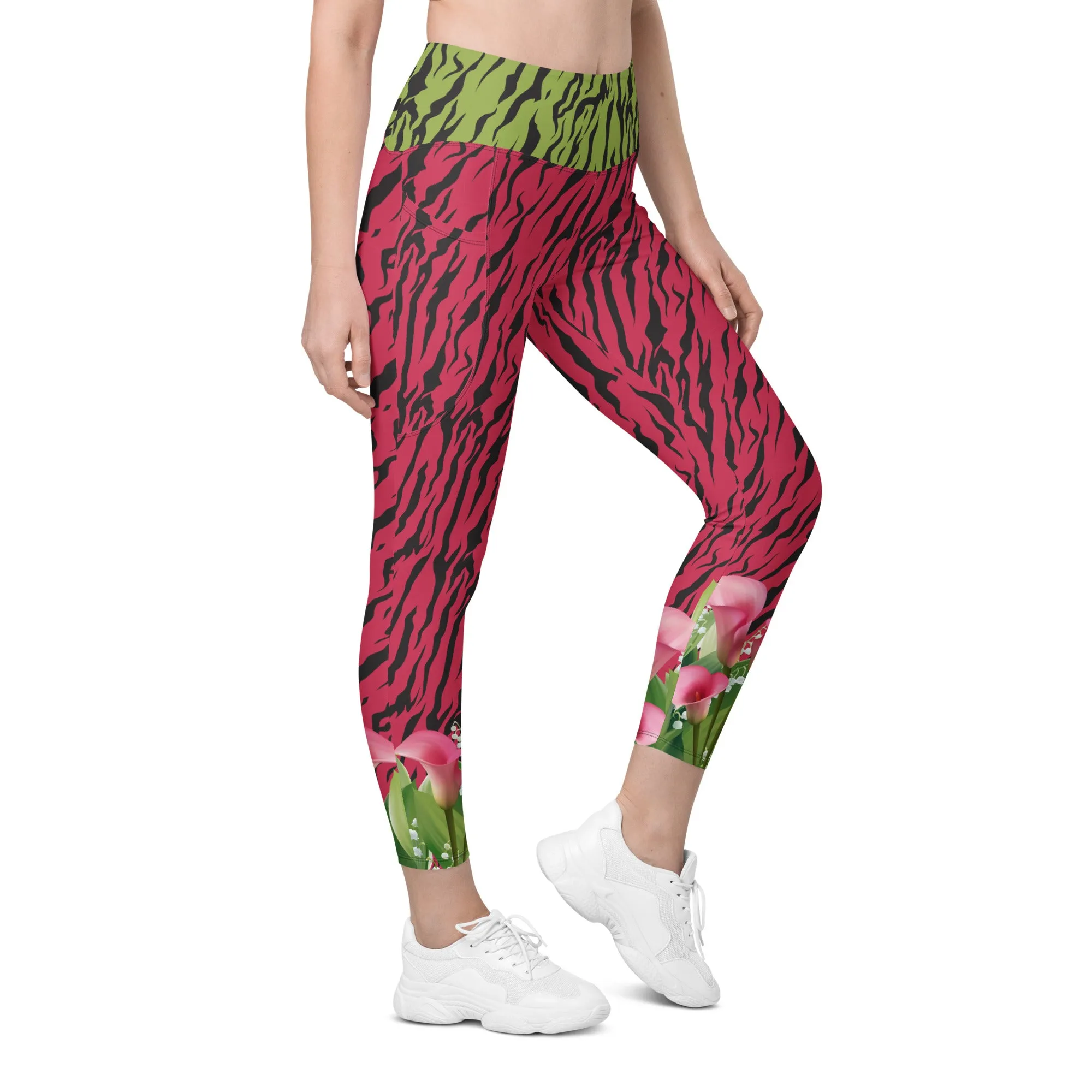 Pink and Green Zebra with Cala Liles Leggings with pockets
