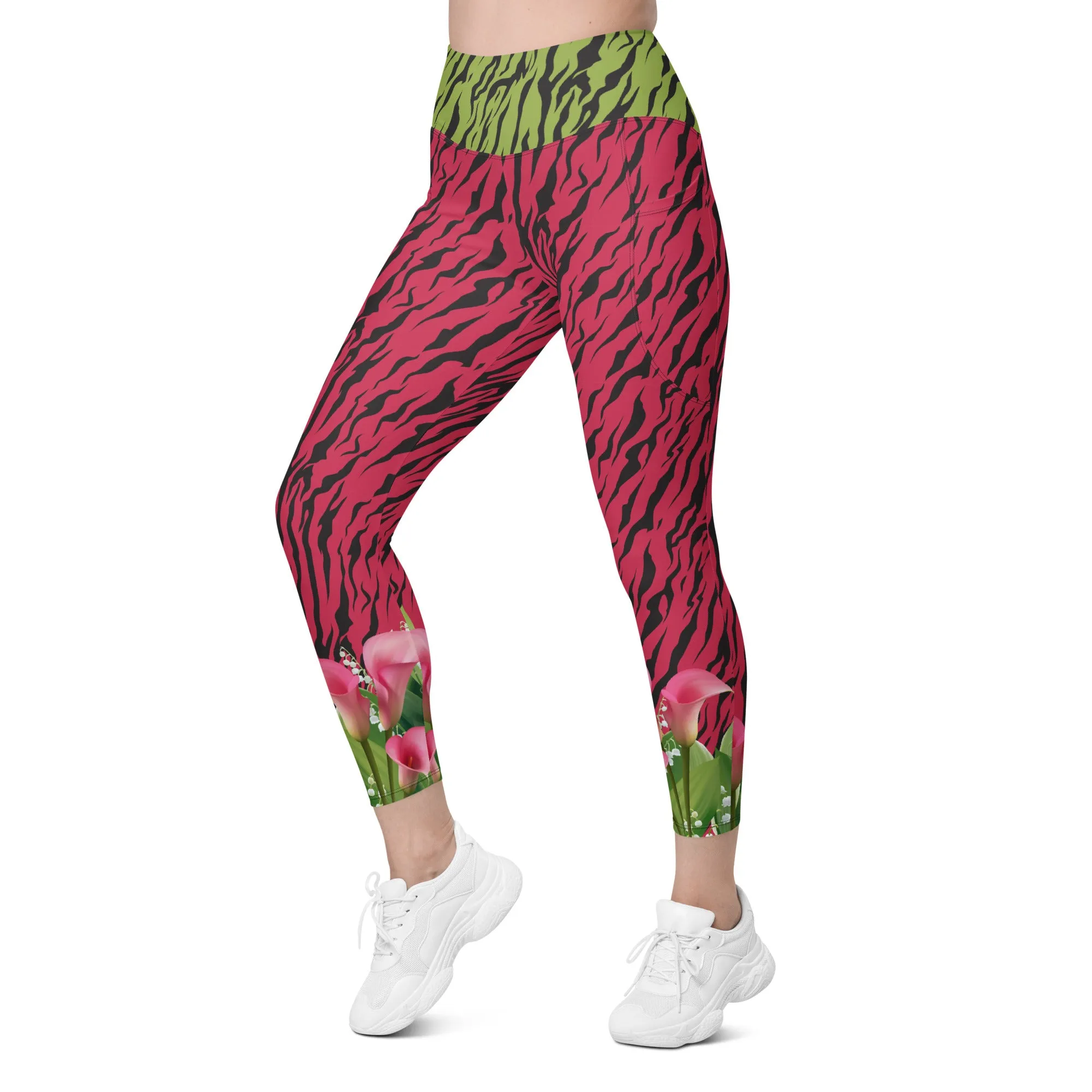 Pink and Green Zebra with Cala Liles Leggings with pockets