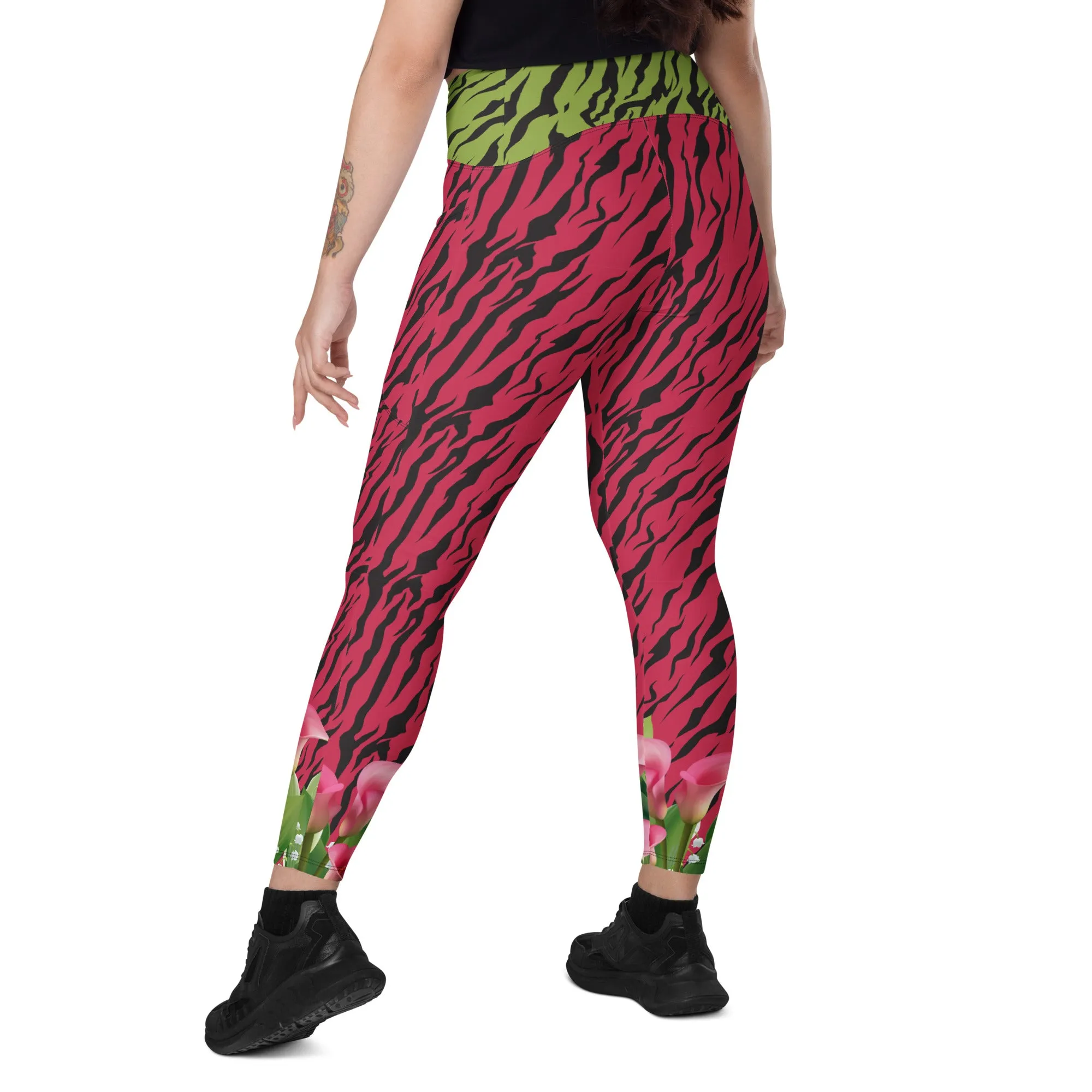 Pink and Green Zebra with Cala Liles Leggings with pockets