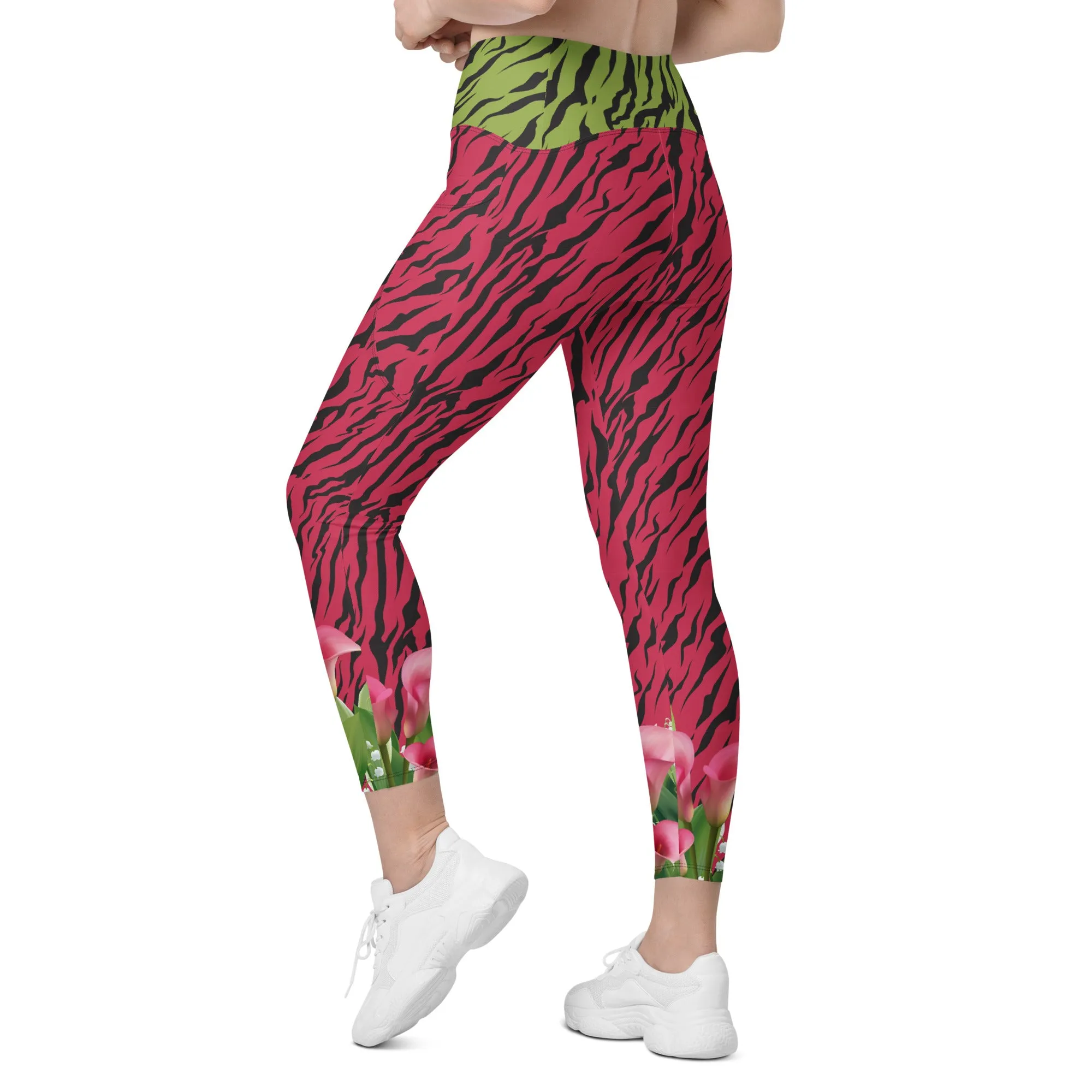 Pink and Green Zebra with Cala Liles Leggings with pockets