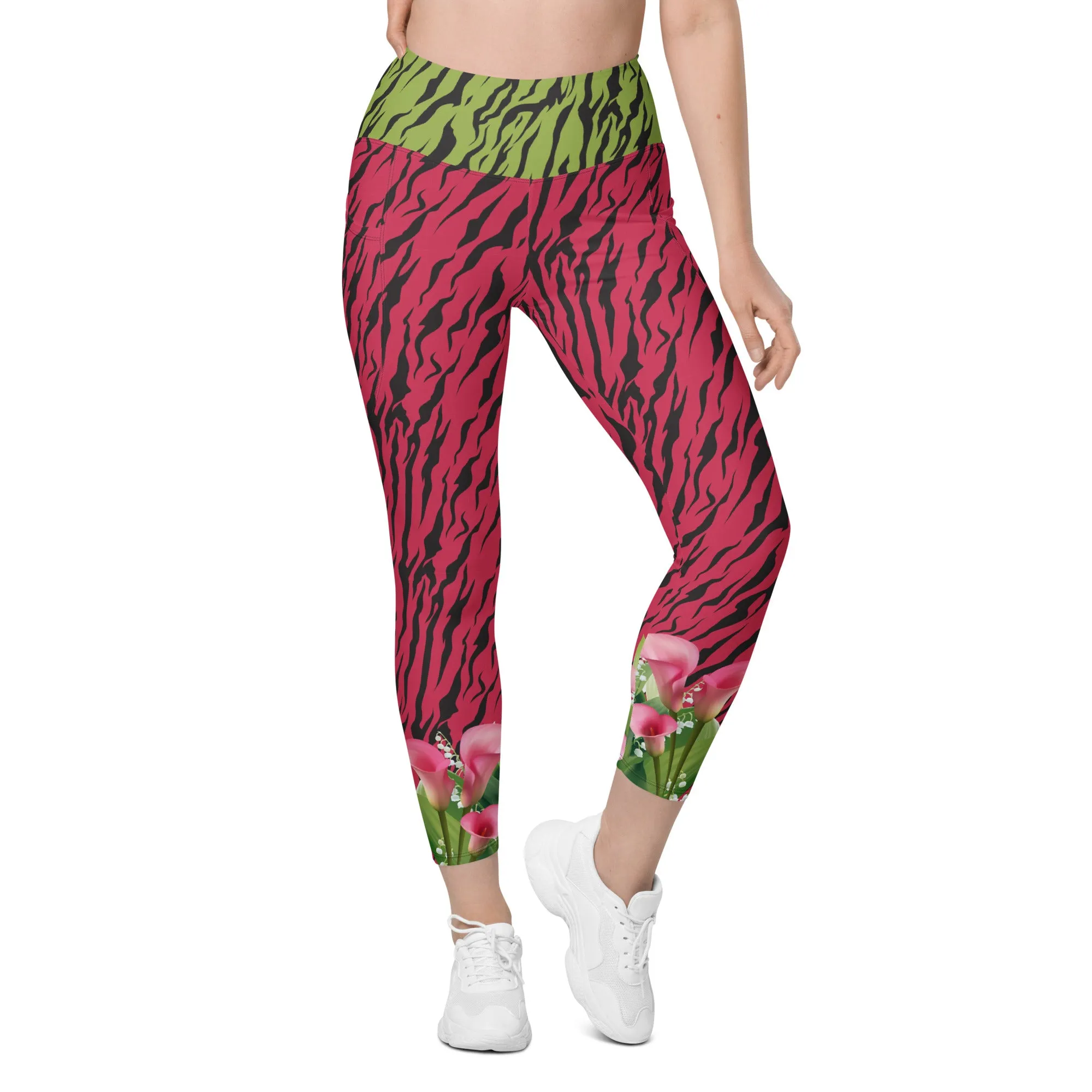Pink and Green Zebra with Cala Liles Leggings with pockets