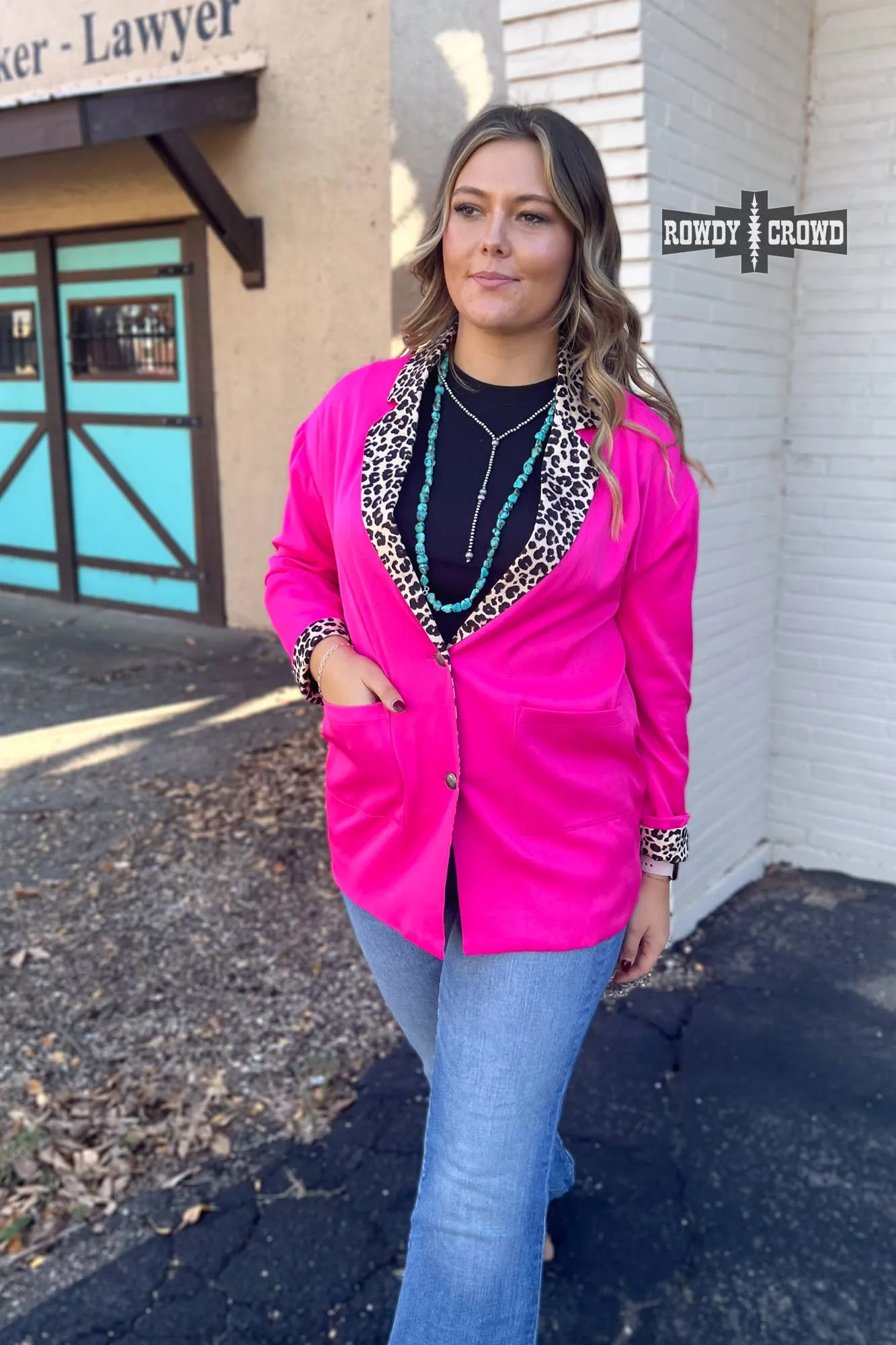 Pink blazer with leopard print