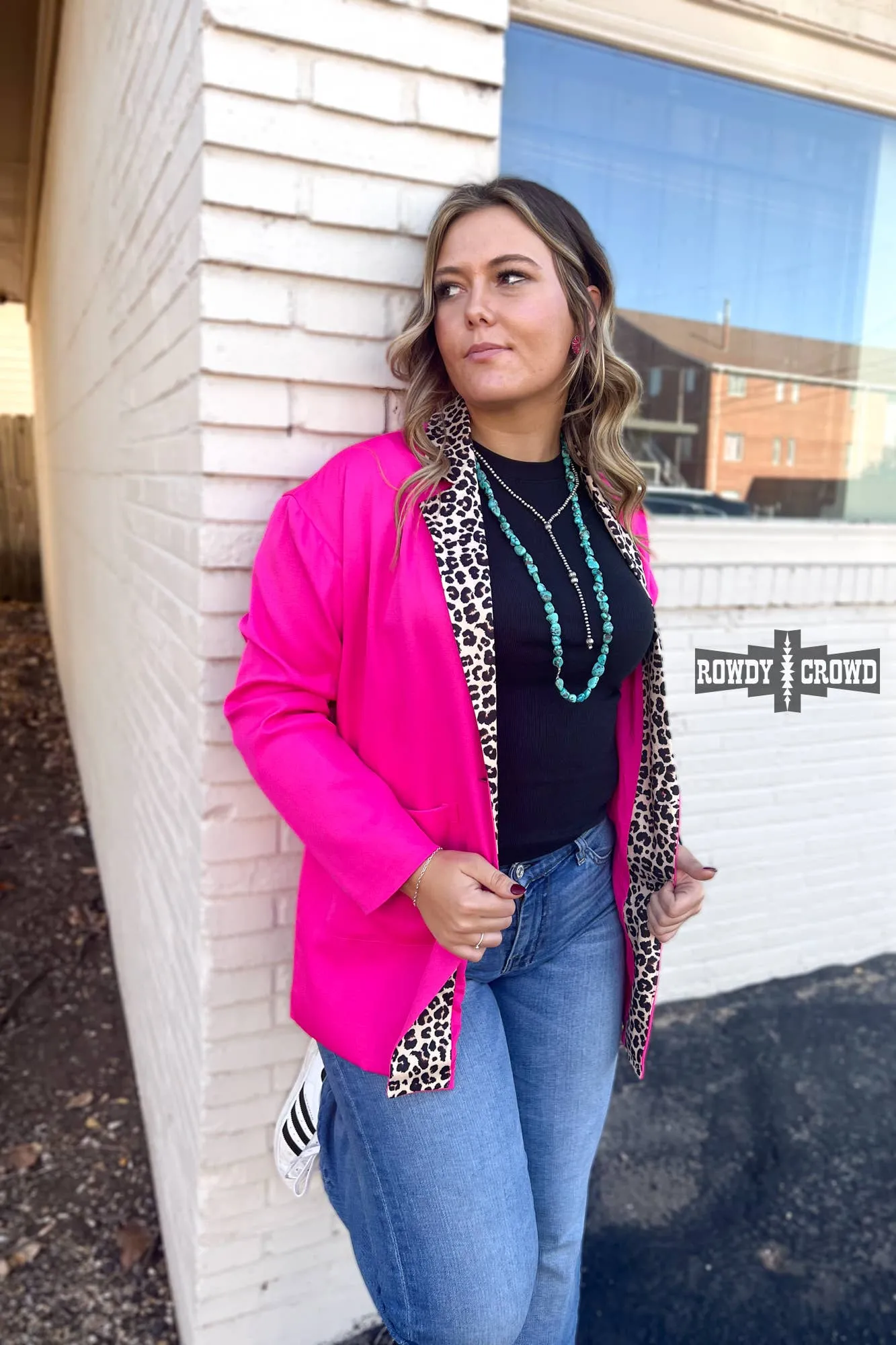 Pink blazer with leopard print