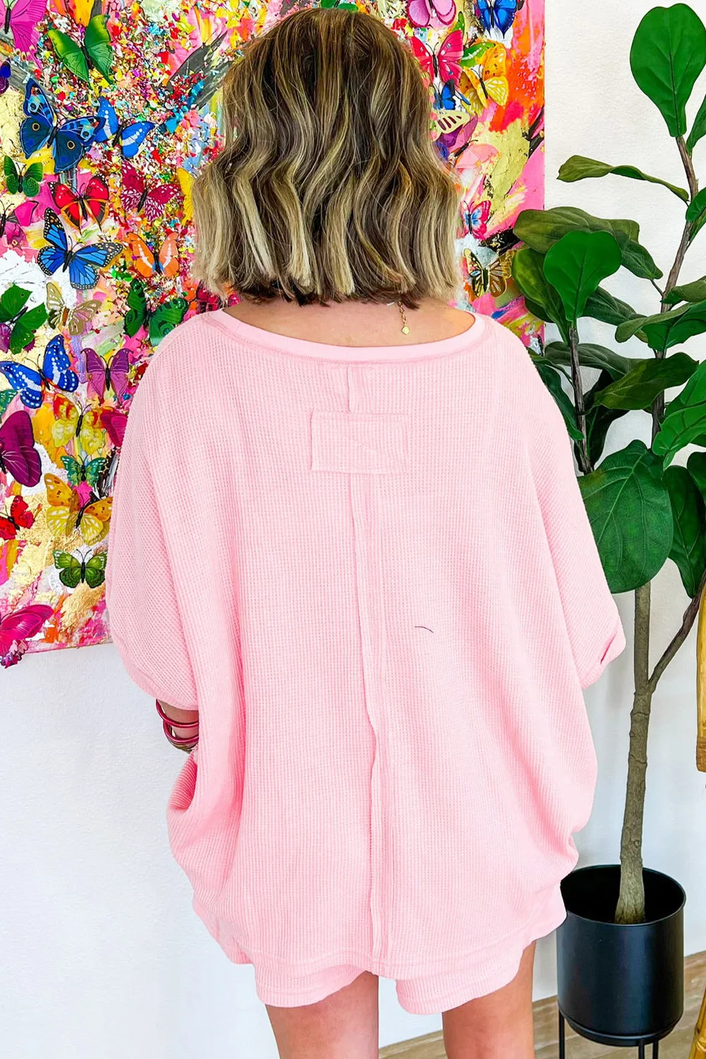 Pink Plus Ribbed Exposed Seam Tee and Shorts Set