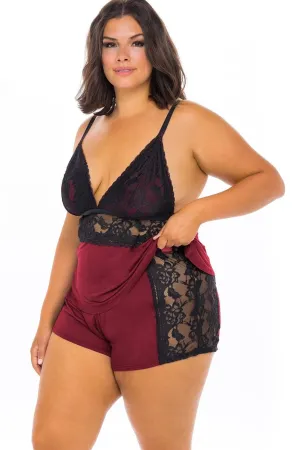 Plus Size Camisole Lace Trimmed Set