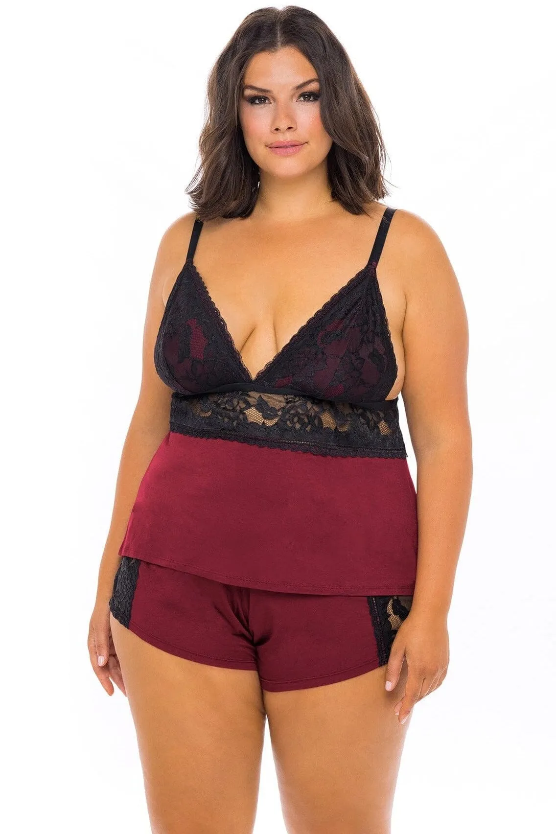 Plus Size Camisole Lace Trimmed Set