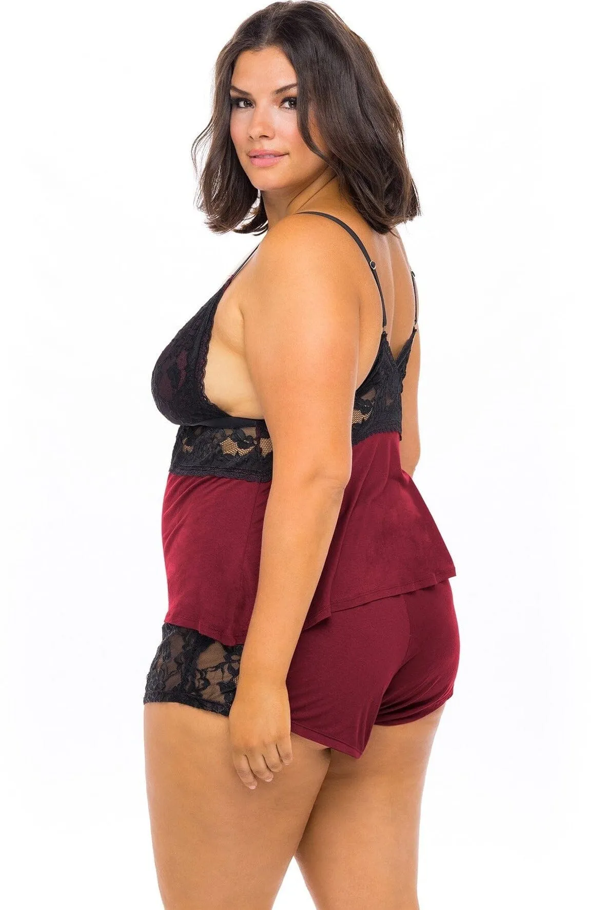 Plus Size Camisole Lace Trimmed Set