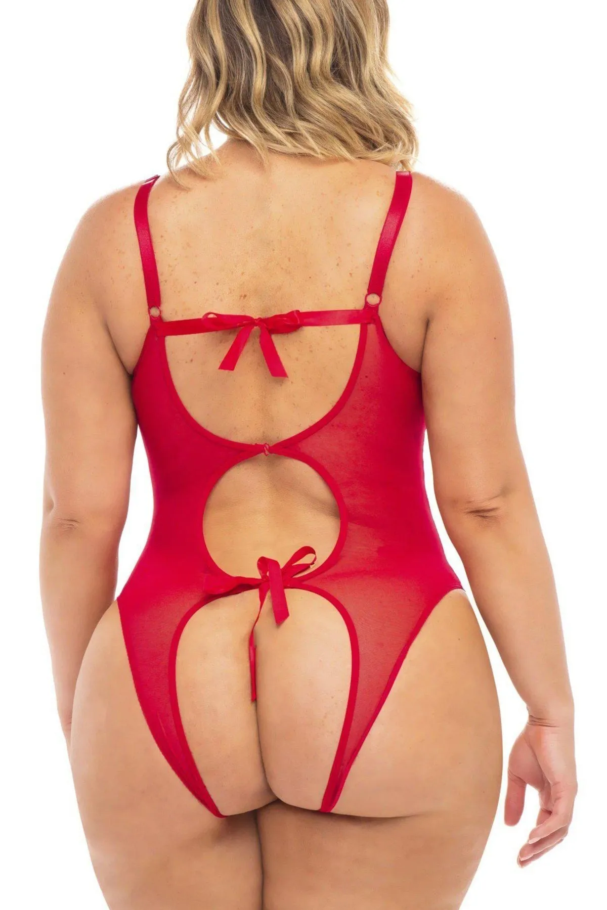 Plus Size Open Cup, Crotchless Functional Tie Teddy