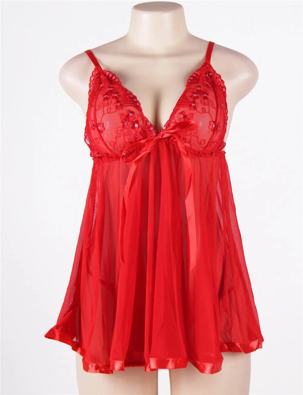 Plus Size Sexy Sheer Lace Open Back Babydoll Dress