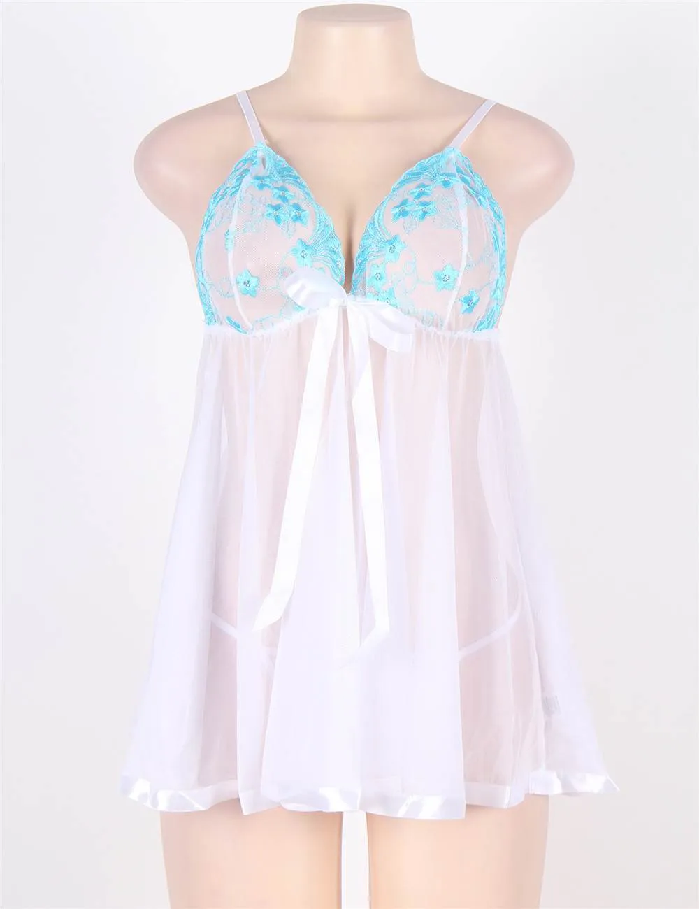 Plus Size Sexy Sheer Lace Open Back Babydoll Dress