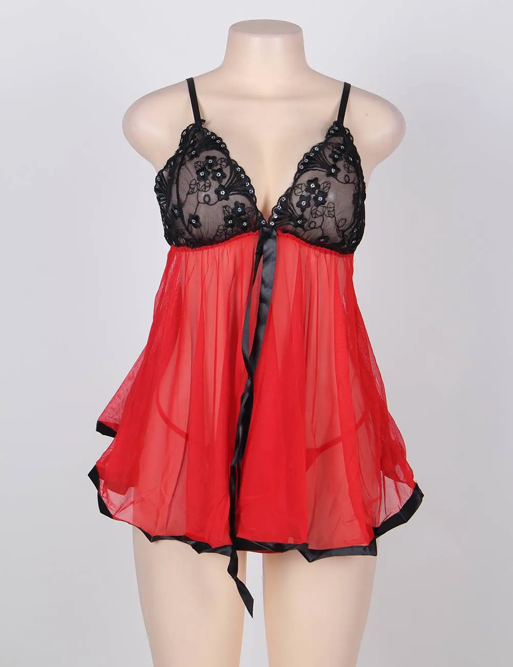 Plus Size Sexy Sheer Lace Open Back Babydoll Dress