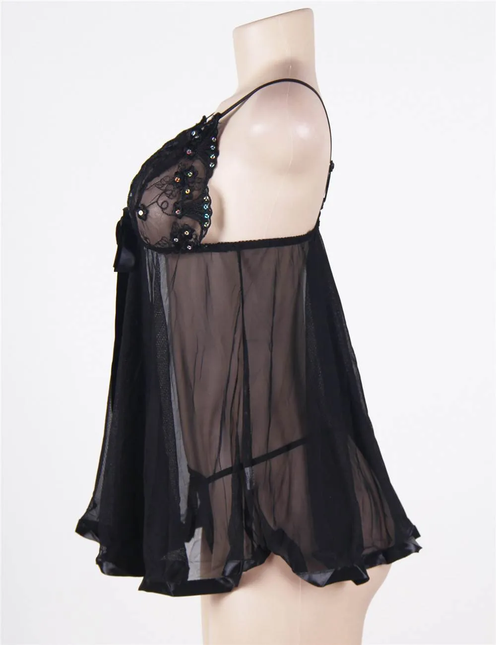Plus Size Sexy Sheer Lace Open Back Babydoll Dress