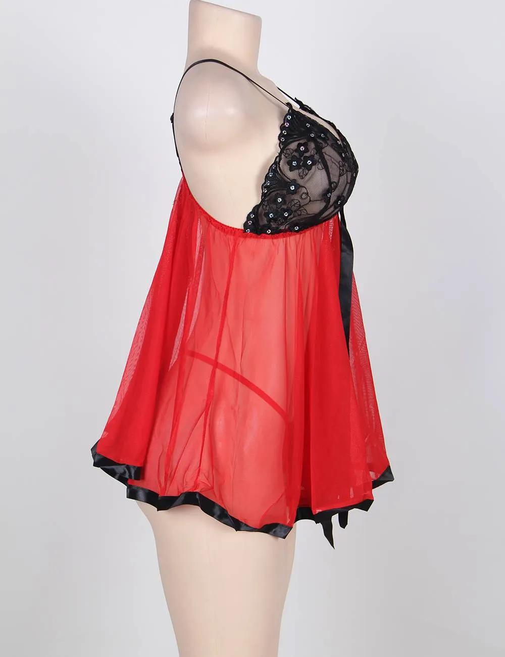 Plus Size Sexy Sheer Lace Open Back Babydoll Dress