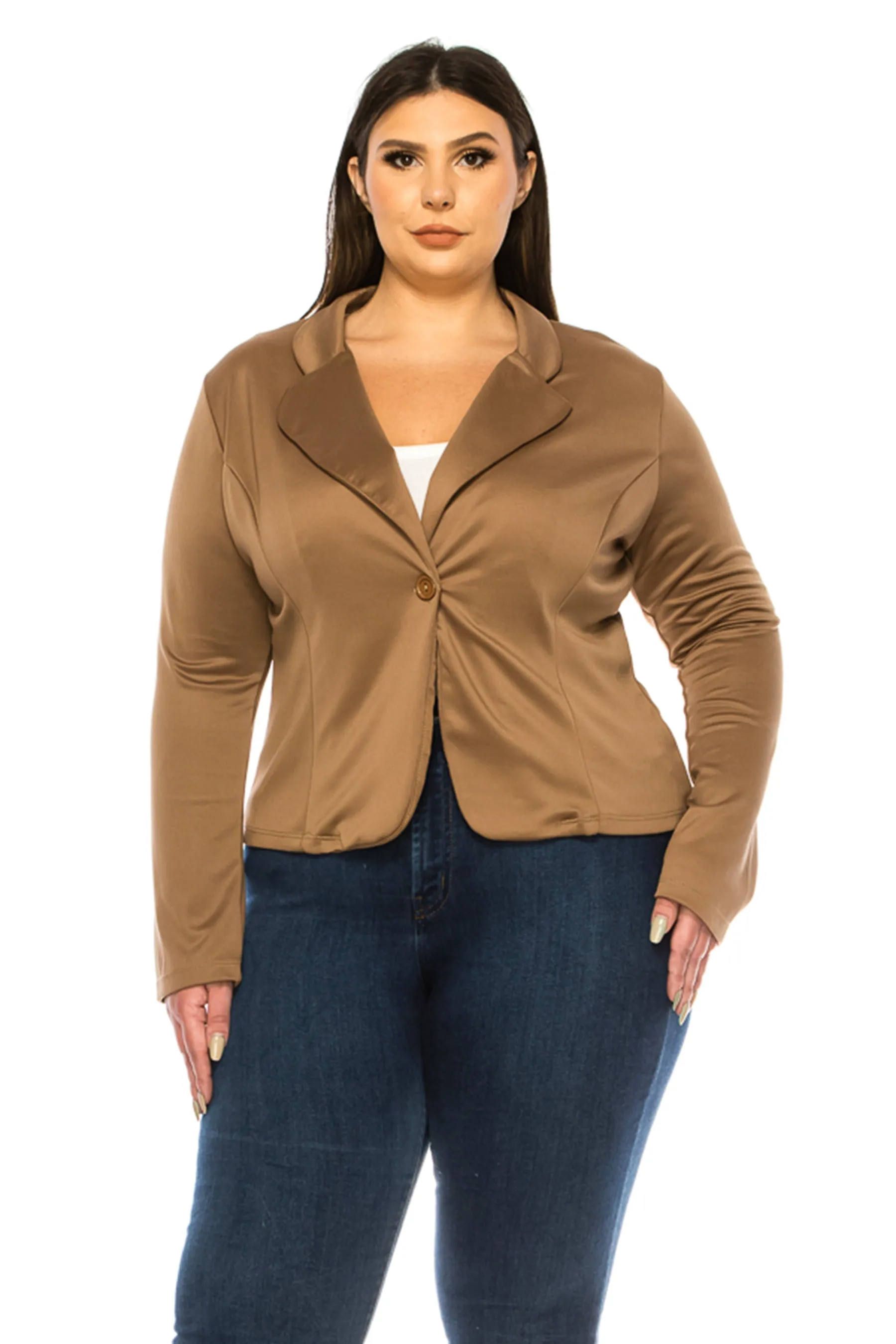 Plus Size Solid Blazer with Single Button Closure V865 $12Each