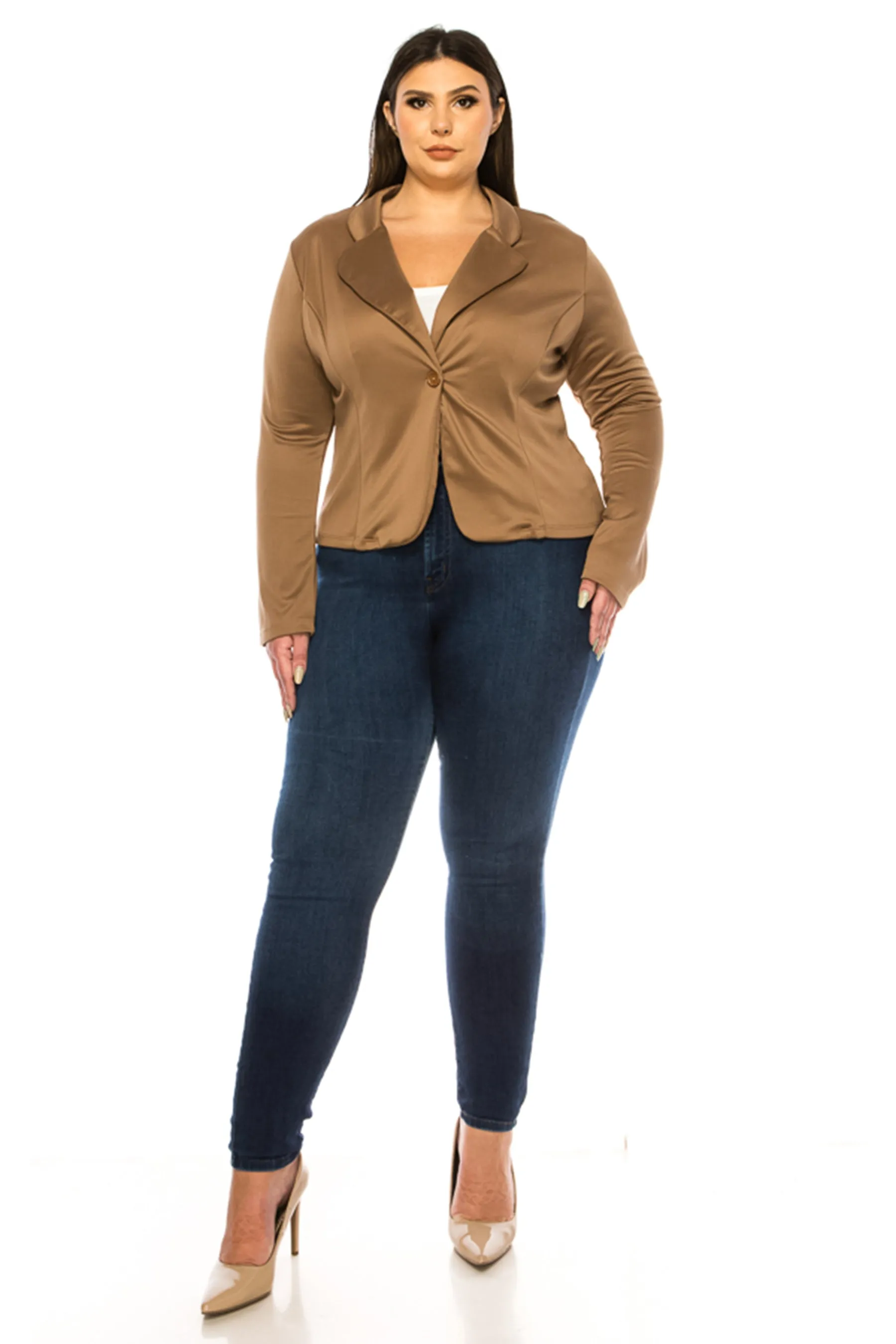 Plus Size Solid Blazer with Single Button Closure V865 $12Each