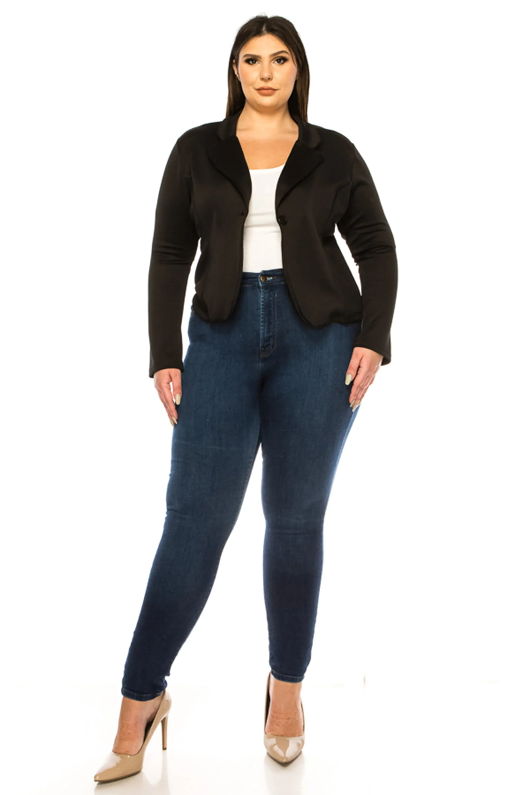 Plus Size Solid Blazer with Single Button Closure V865 $12Each