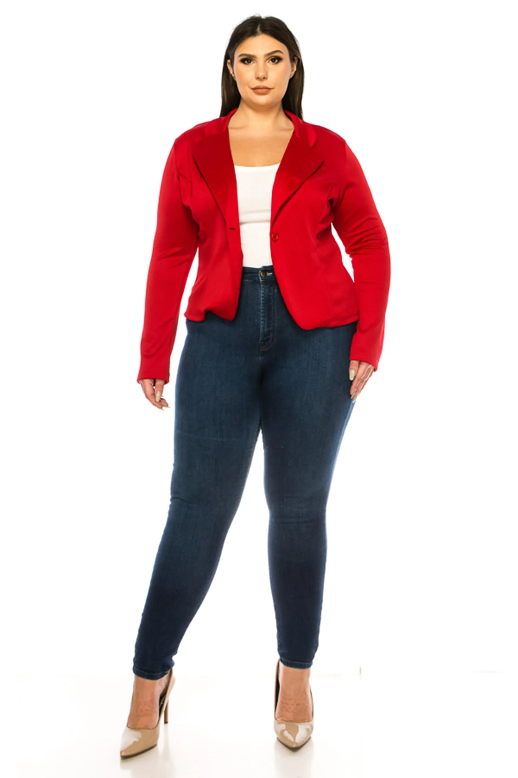 Plus Size Solid Blazer with Single Button Closure V865 $12Each