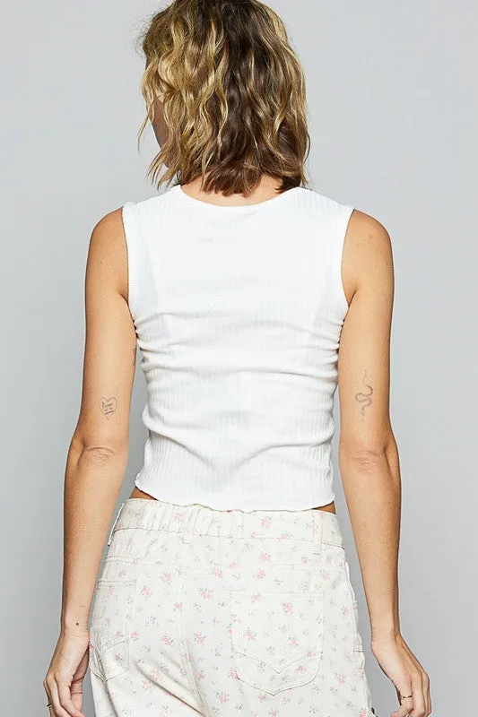 POL Eyelet Stud Detail Scoop Neck Cropped Tank
