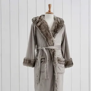 Pottery Barn Faux Fur Ombré Robe Grey Hooded Warm Loungewear Sleepwear Luxury