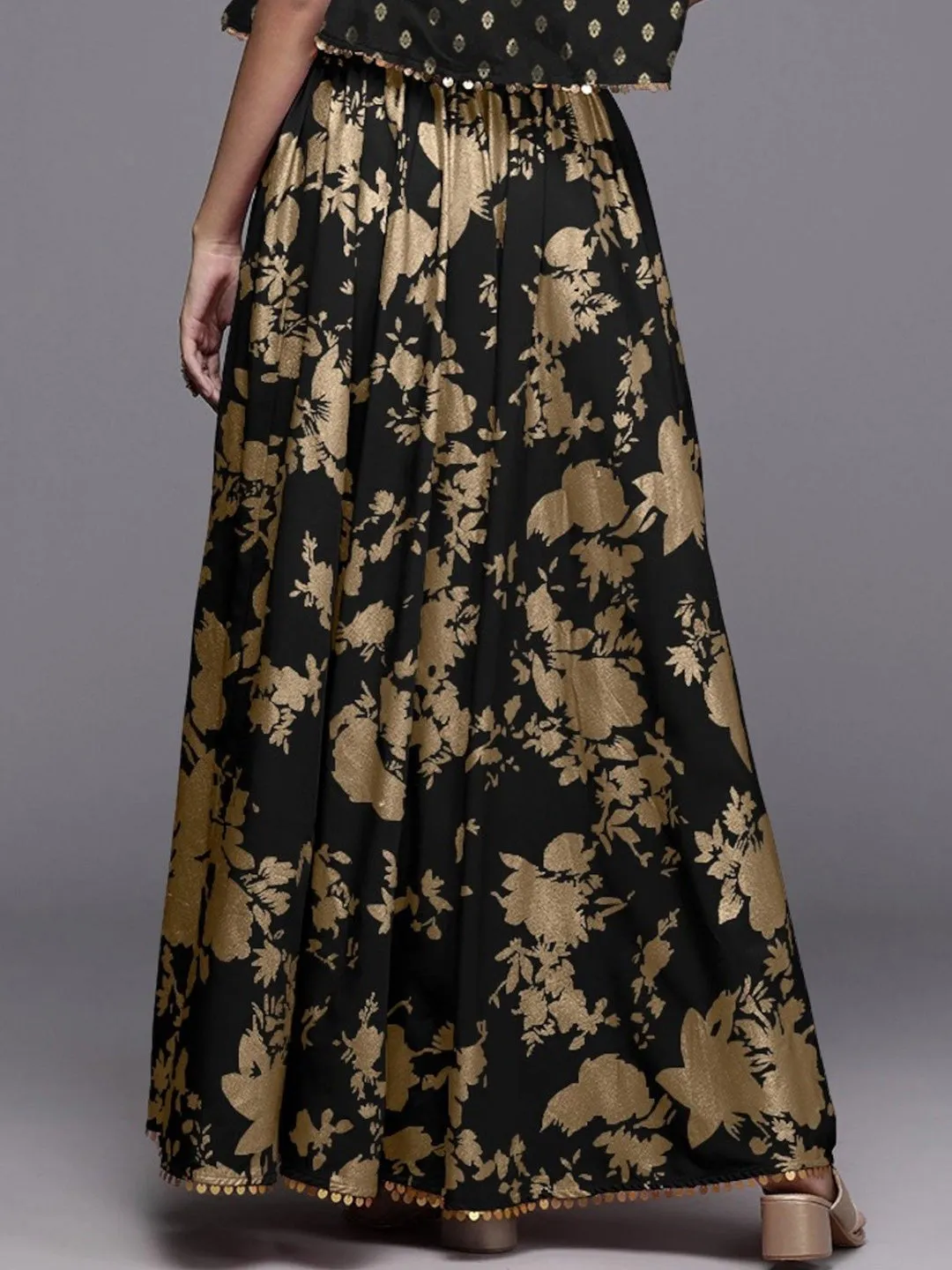 Printed Flared Maxi Skirt-AHSKCRSP-15032