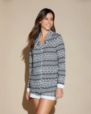 Printed Long Sleeve Top & Boxer Pajama Set