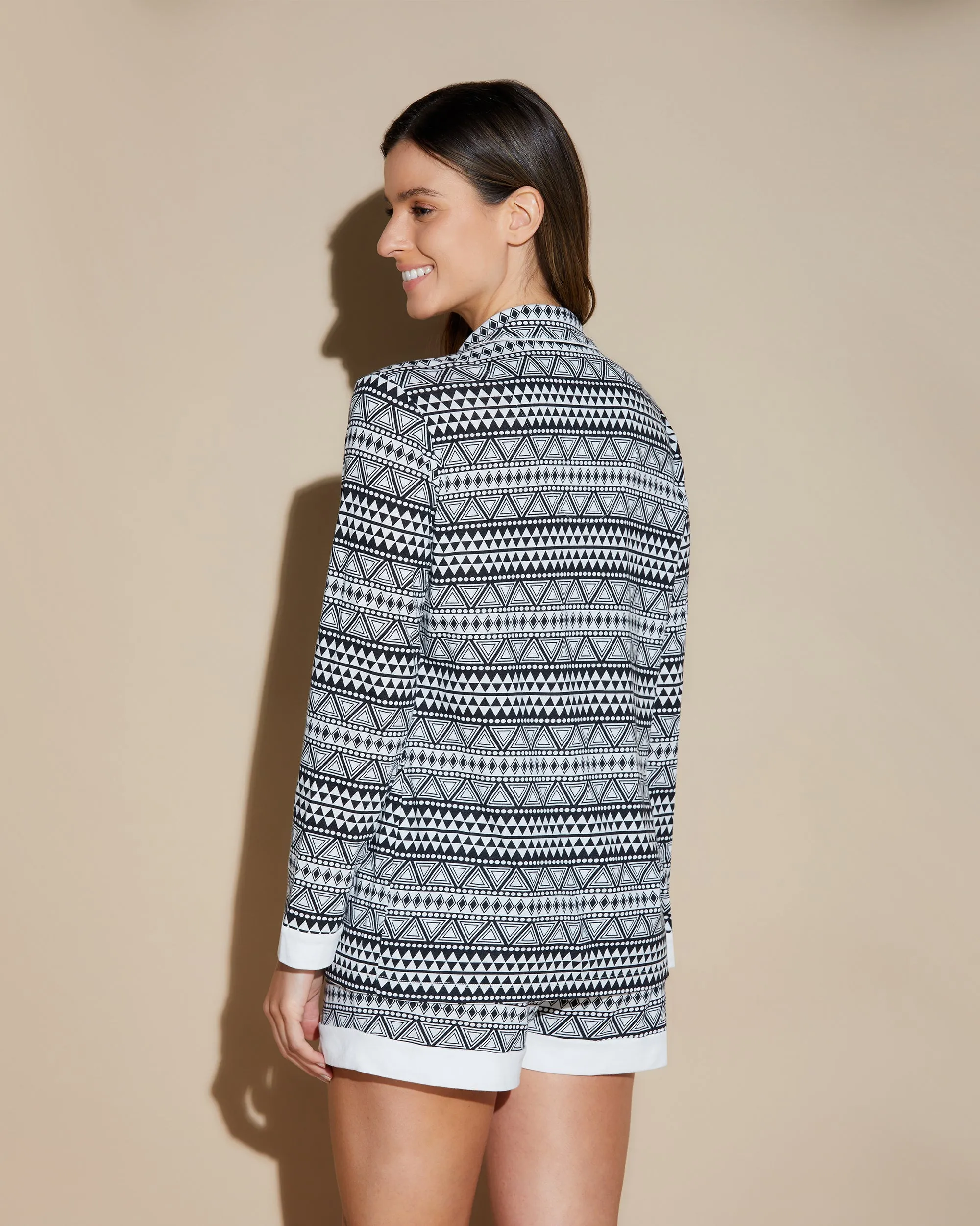 Printed Long Sleeve Top & Boxer Pajama Set