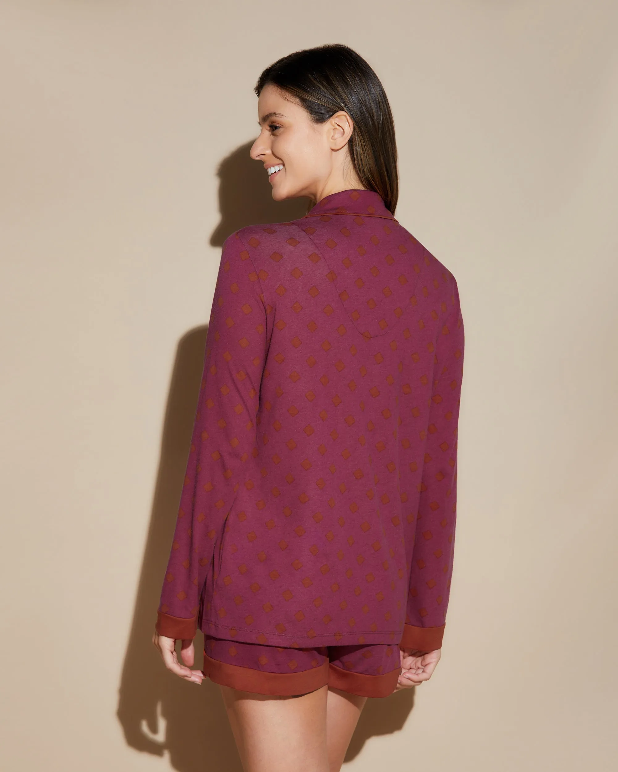 Printed Long Sleeve Top & Boxer Pajama Set