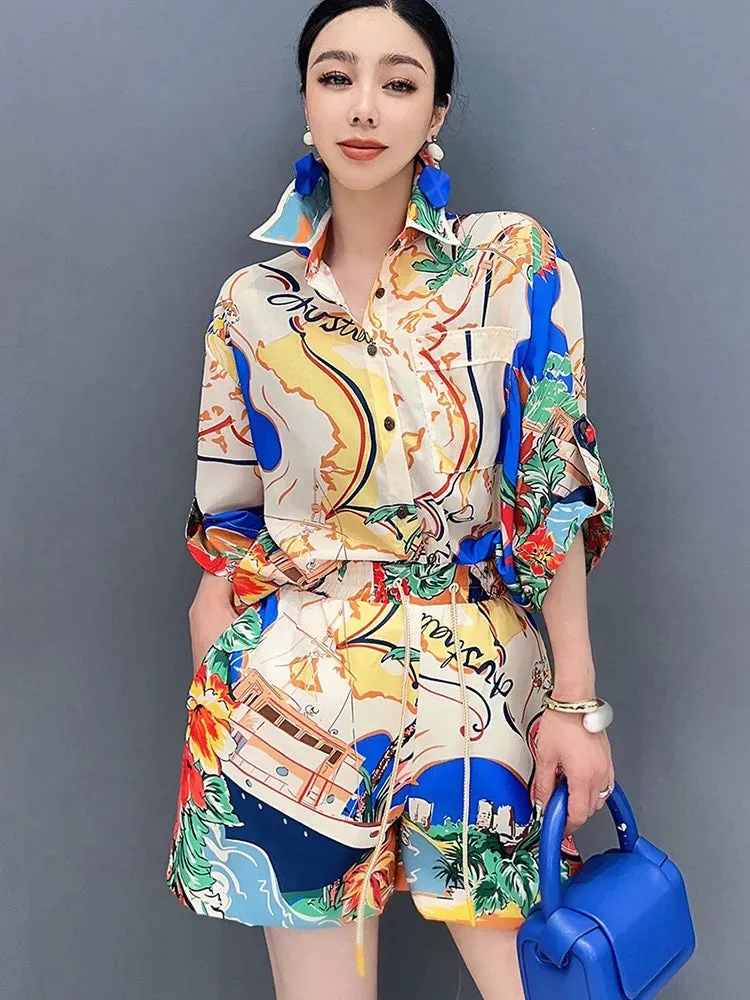 Printed Short Sleeved Shirt And Shorts
