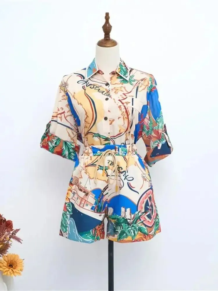 Printed Short Sleeved Shirt And Shorts
