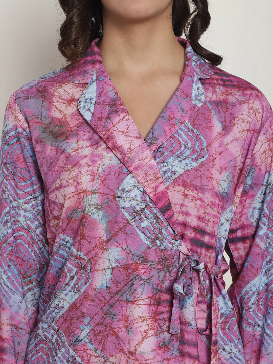 Purple Abstract Printed Viscose Rayon Night Suit