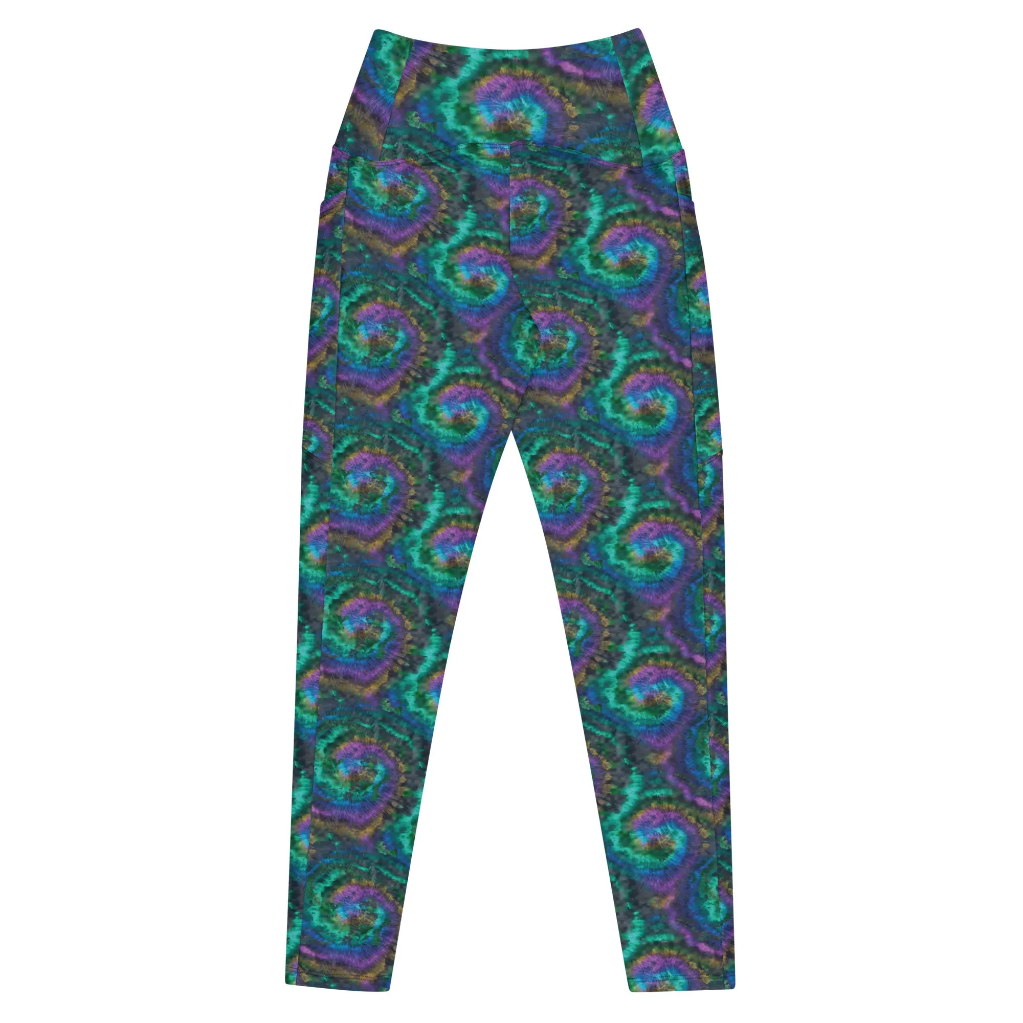 Purple and Blue Tie Dye Crossover leggings with pockets