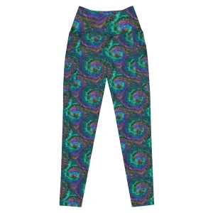 Purple and Blue Tie Dye Crossover leggings with pockets