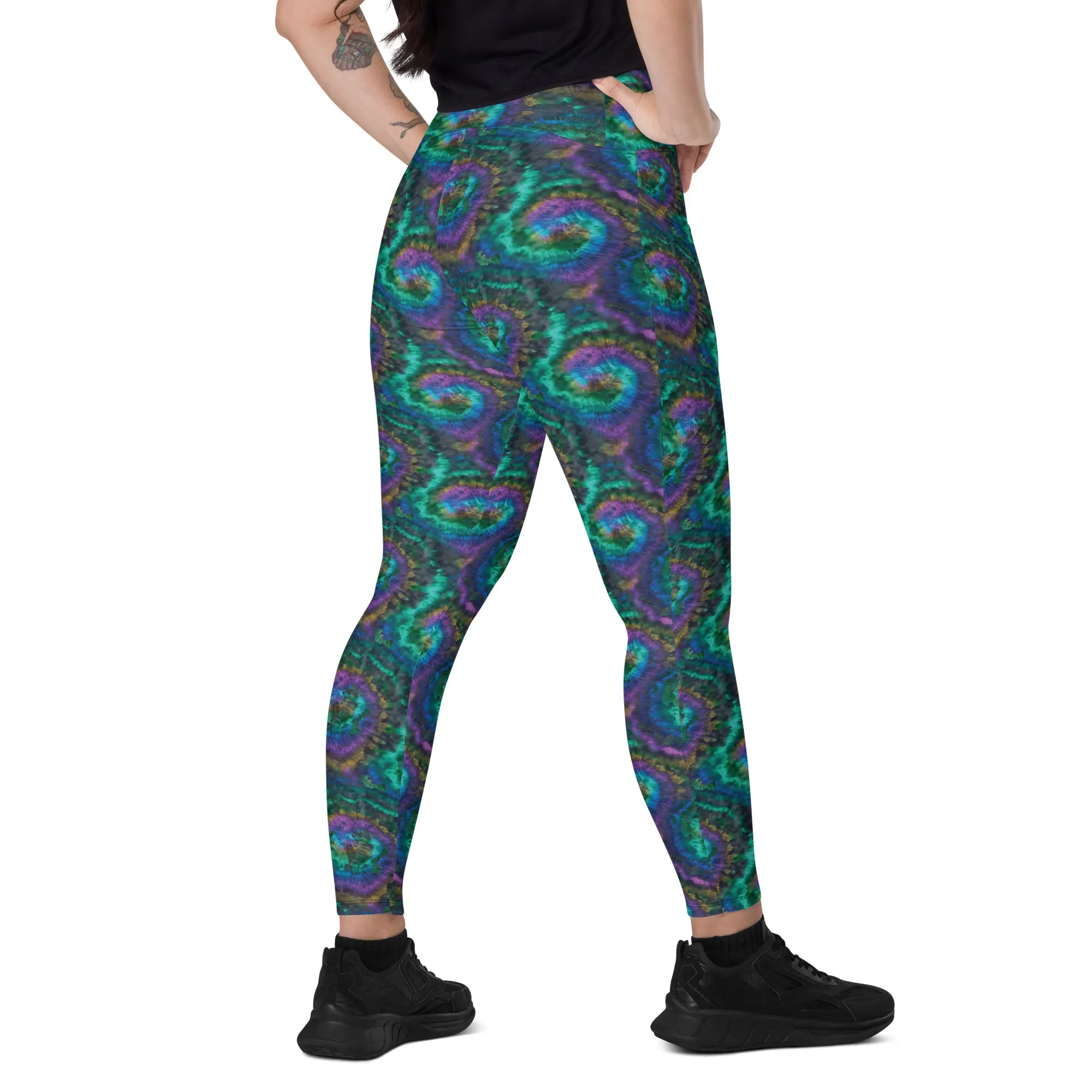 Purple and Blue Tie Dye Crossover leggings with pockets