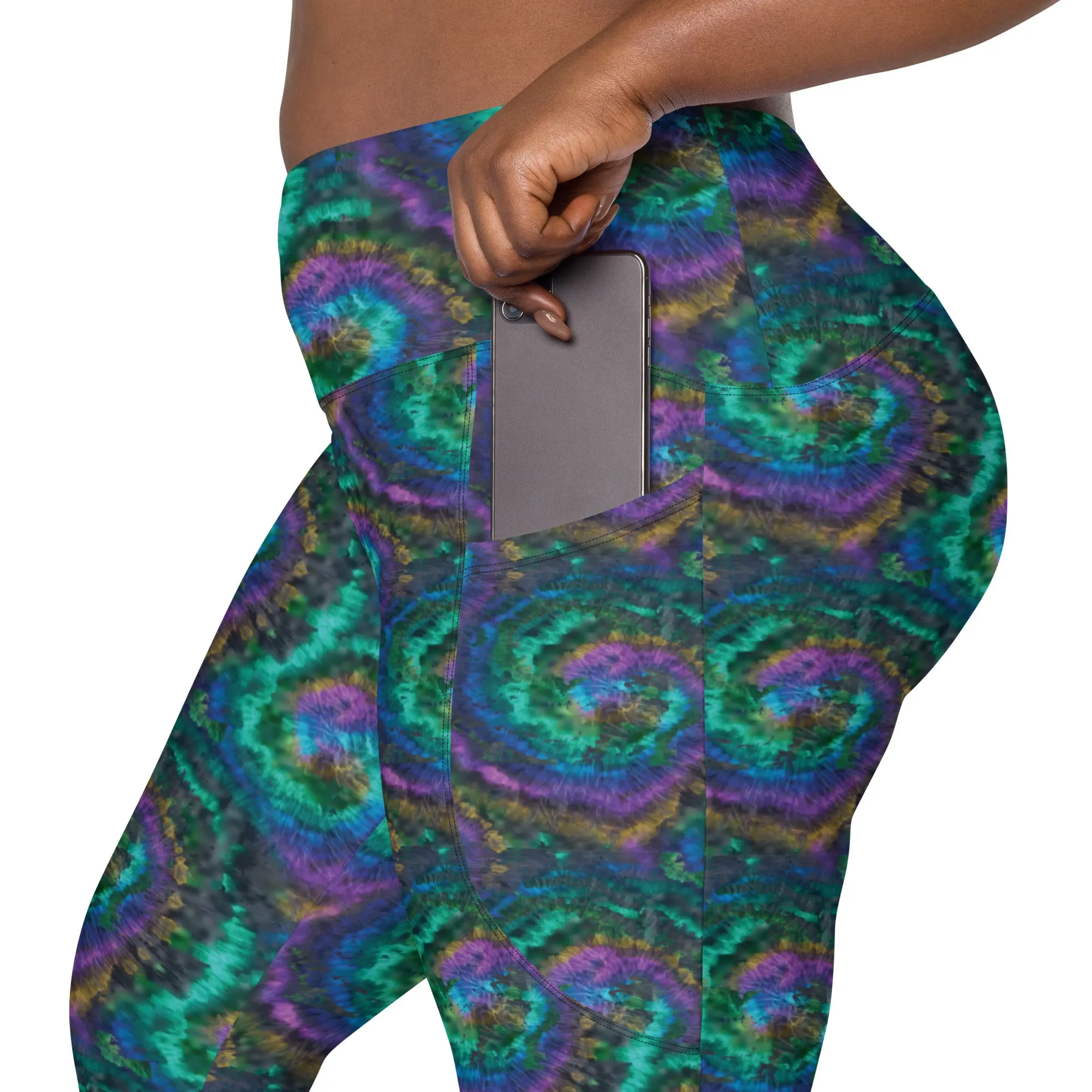 Purple and Blue Tie Dye Crossover leggings with pockets