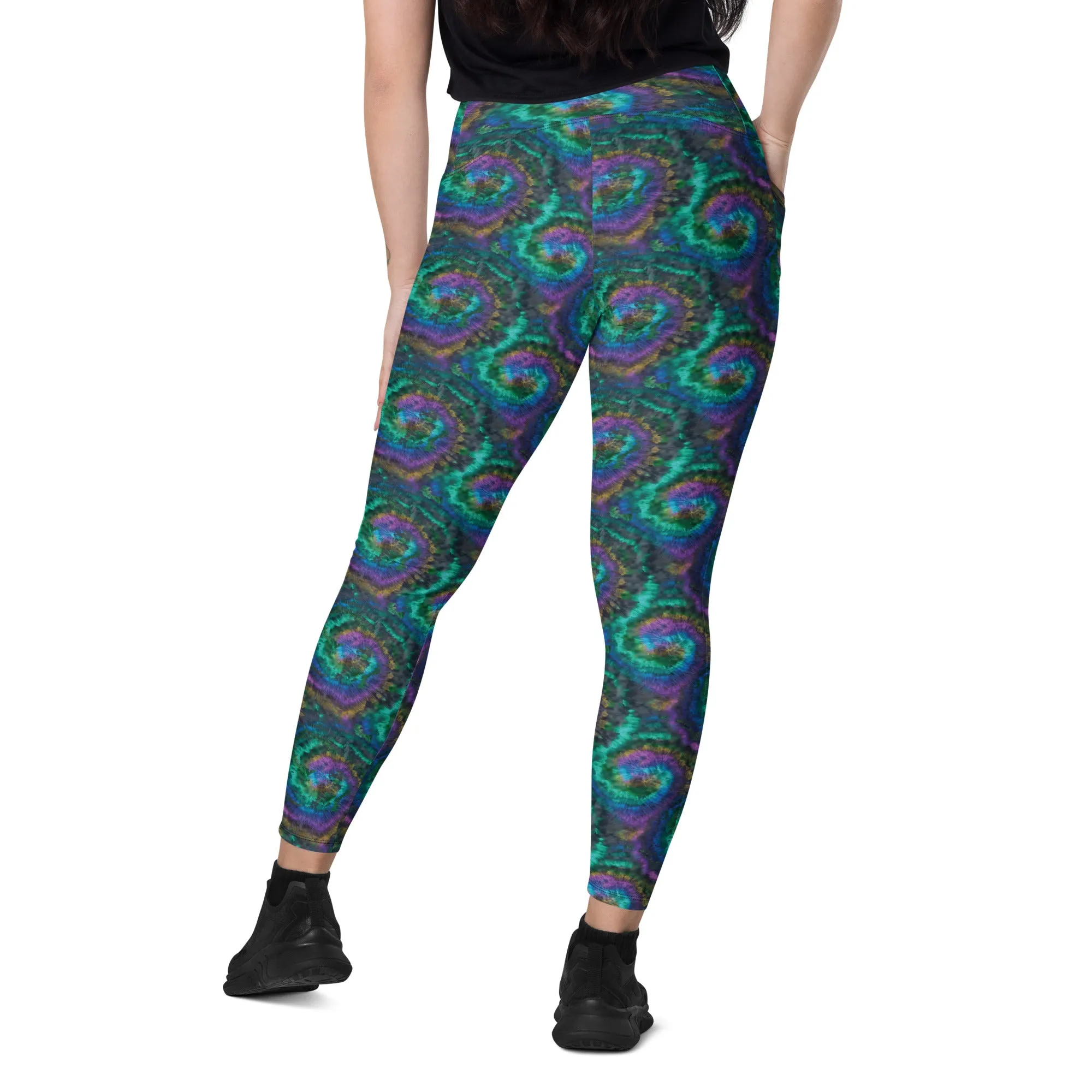 Purple and Blue Tie Dye Crossover leggings with pockets