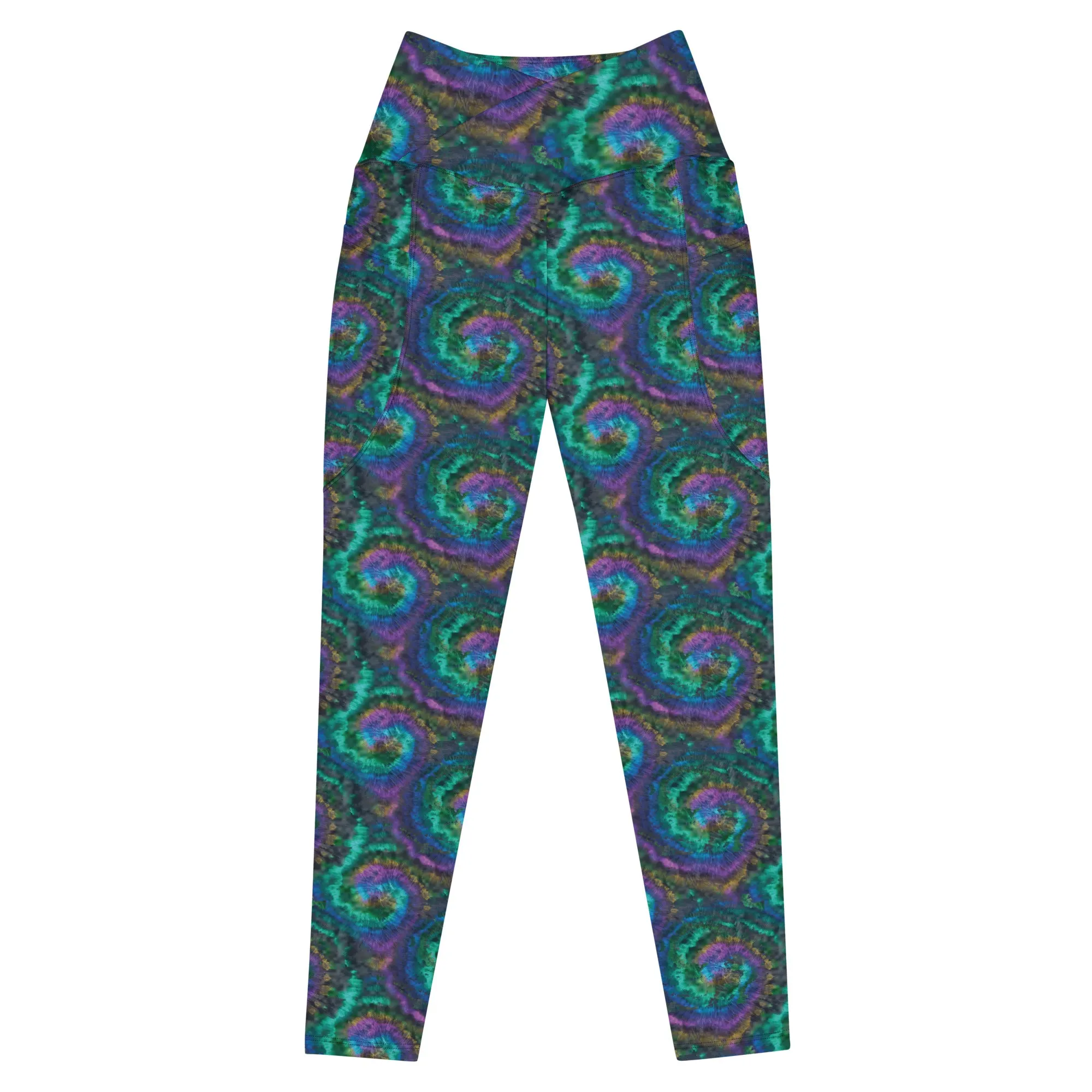 Purple and Blue Tie Dye Crossover leggings with pockets