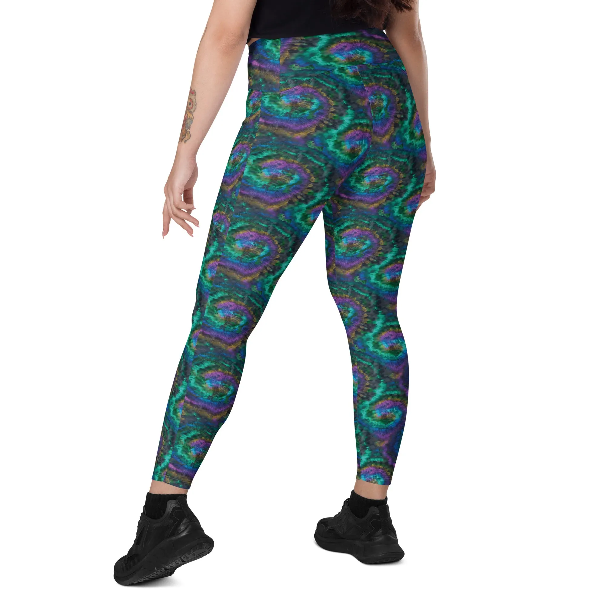 Purple and Blue Tie Dye Crossover leggings with pockets