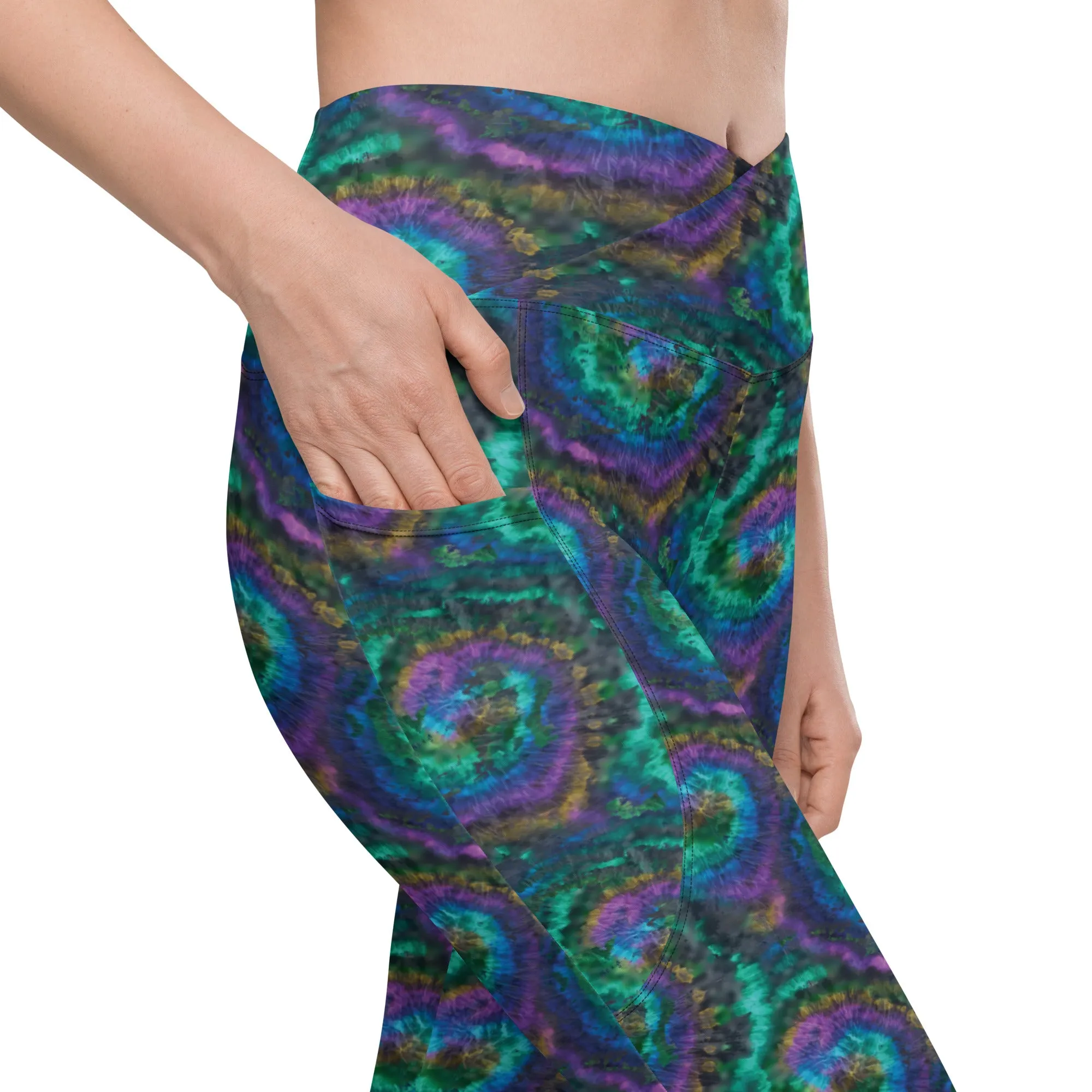Purple and Blue Tie Dye Crossover leggings with pockets
