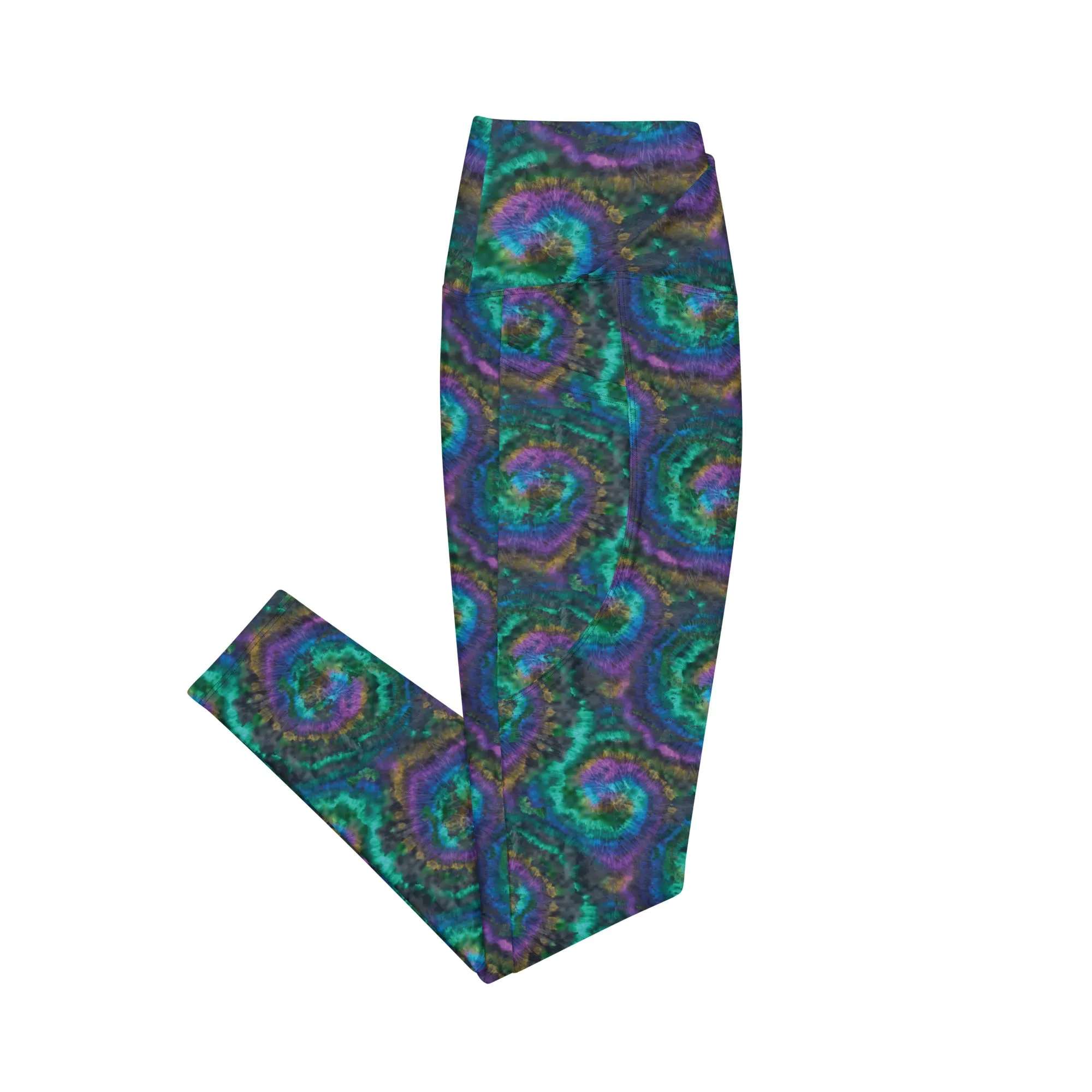 Purple and Blue Tie Dye Crossover leggings with pockets