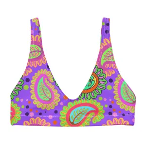 Purple Paisley Recycled Padded Bikini Top