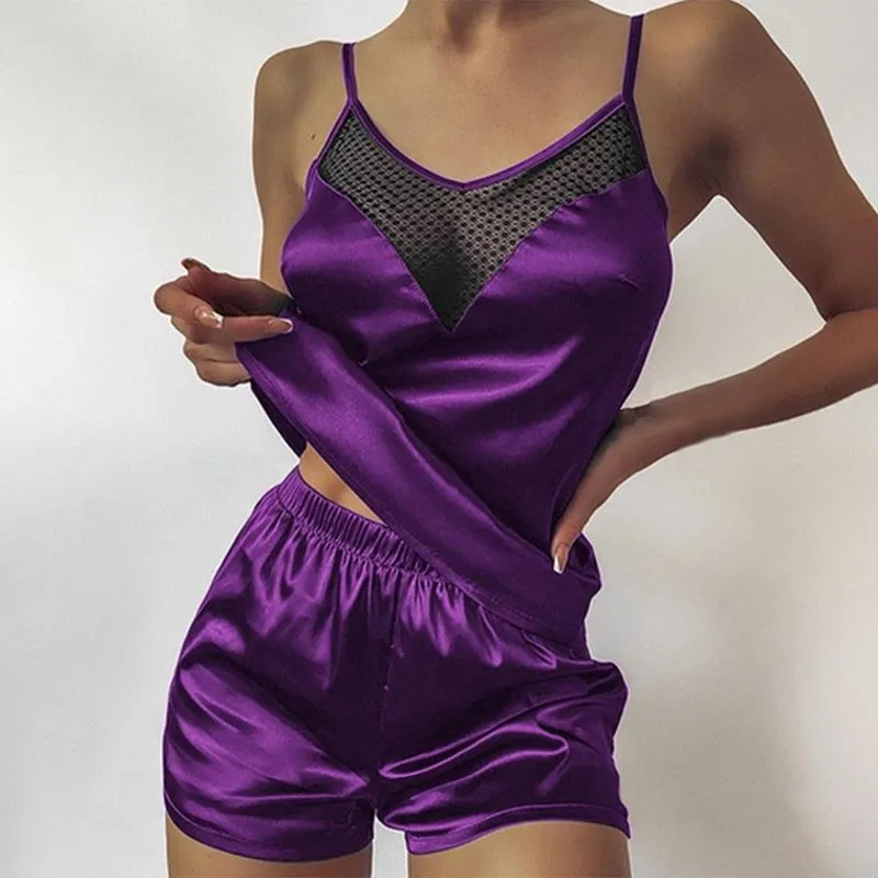 Purple Sheer V-Neck Lingerie Set