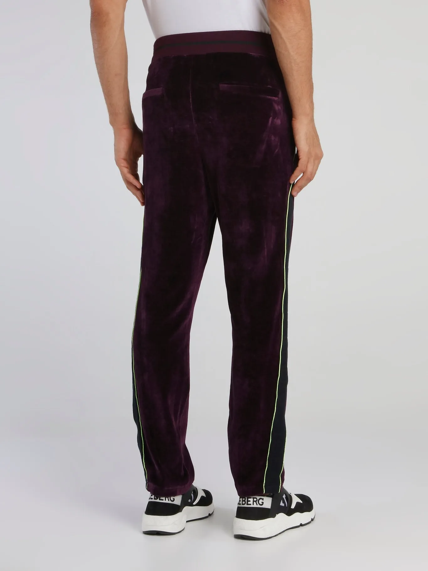 Purple Side Stripe Drawstring Velvet Trousers