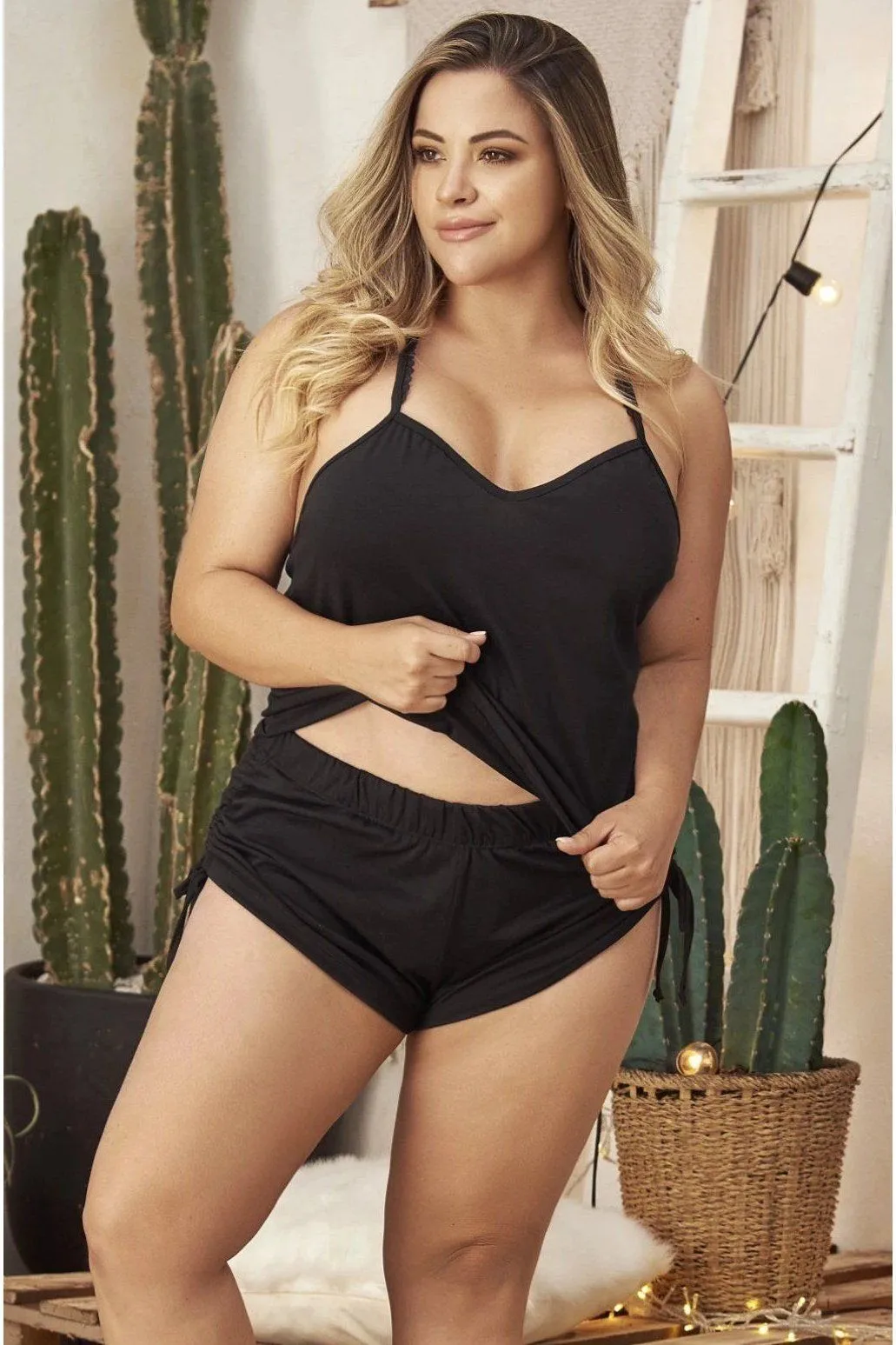 Racerback Top with Lace Detail PJ Set