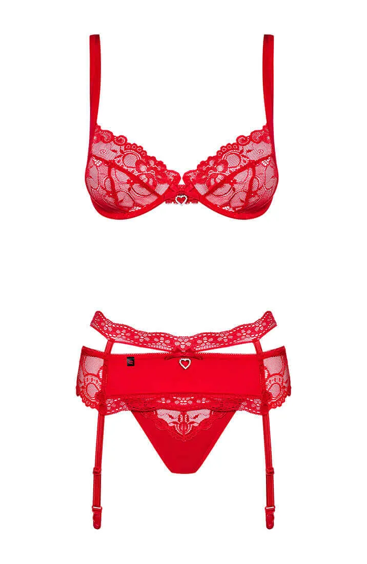 Red 3 pc lingerie set - You're My Crush